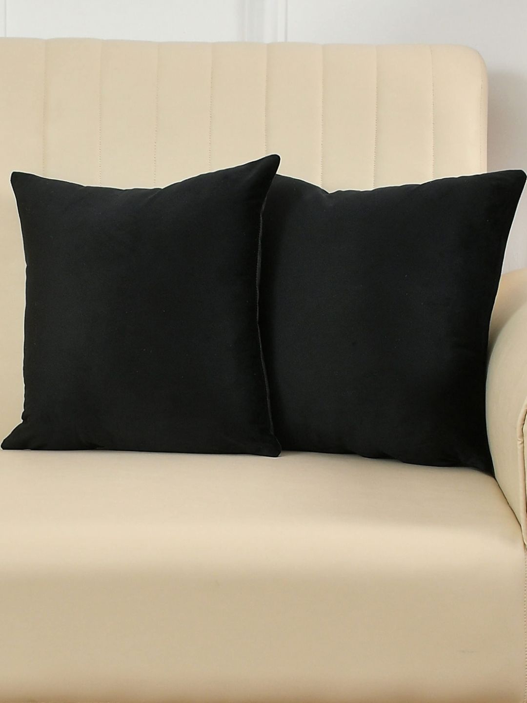 Yellow Weaves Black 2 Pieces Square Velvet Cushion Covers