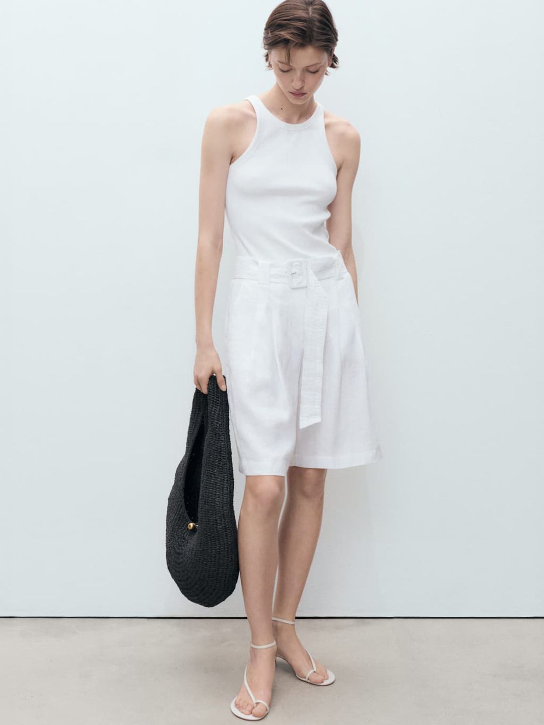 Linen Pleated Bermuda Shorts with Belt