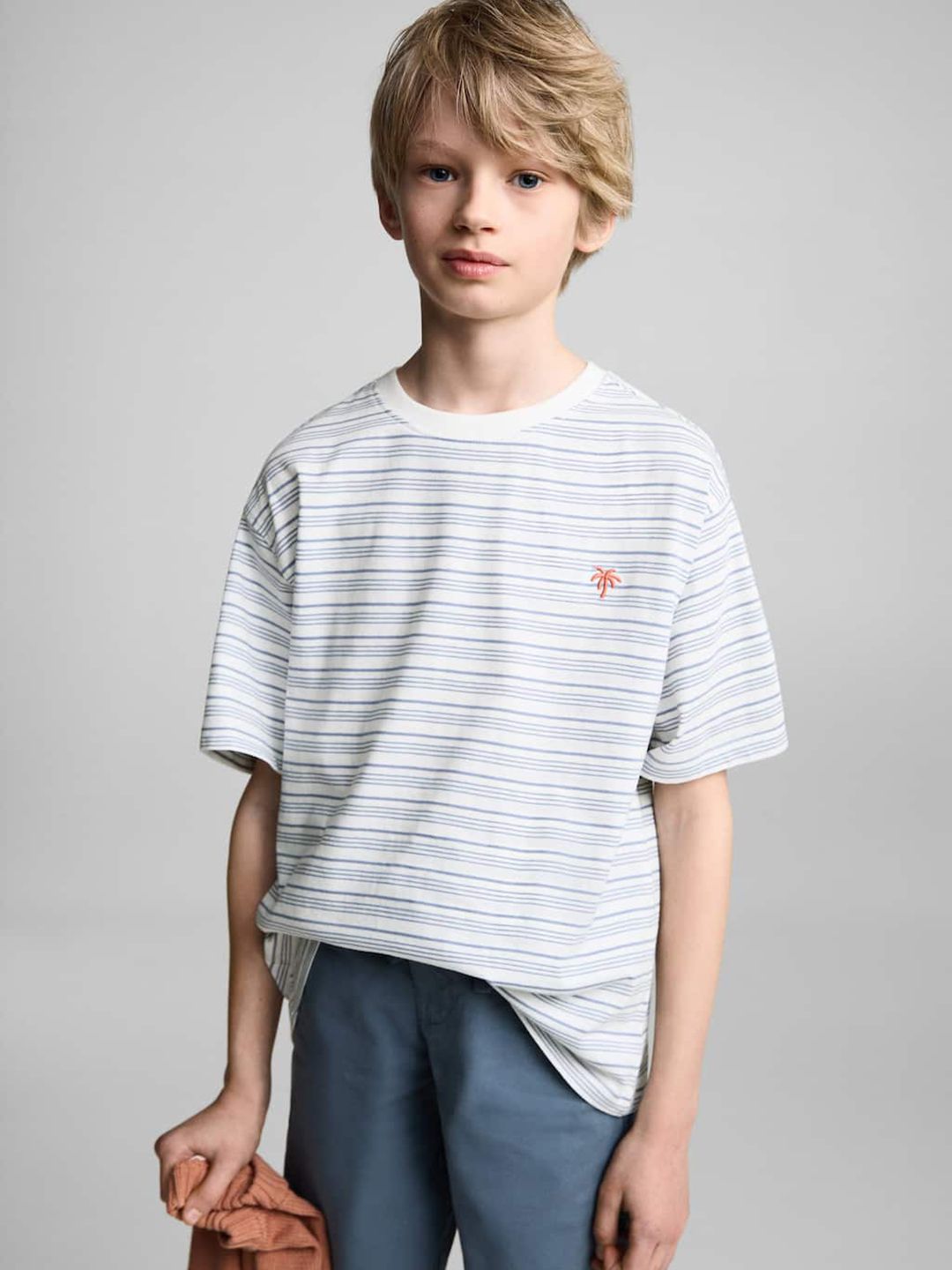 Mango Kids Boys Pure Cotton Striped T-shirt
