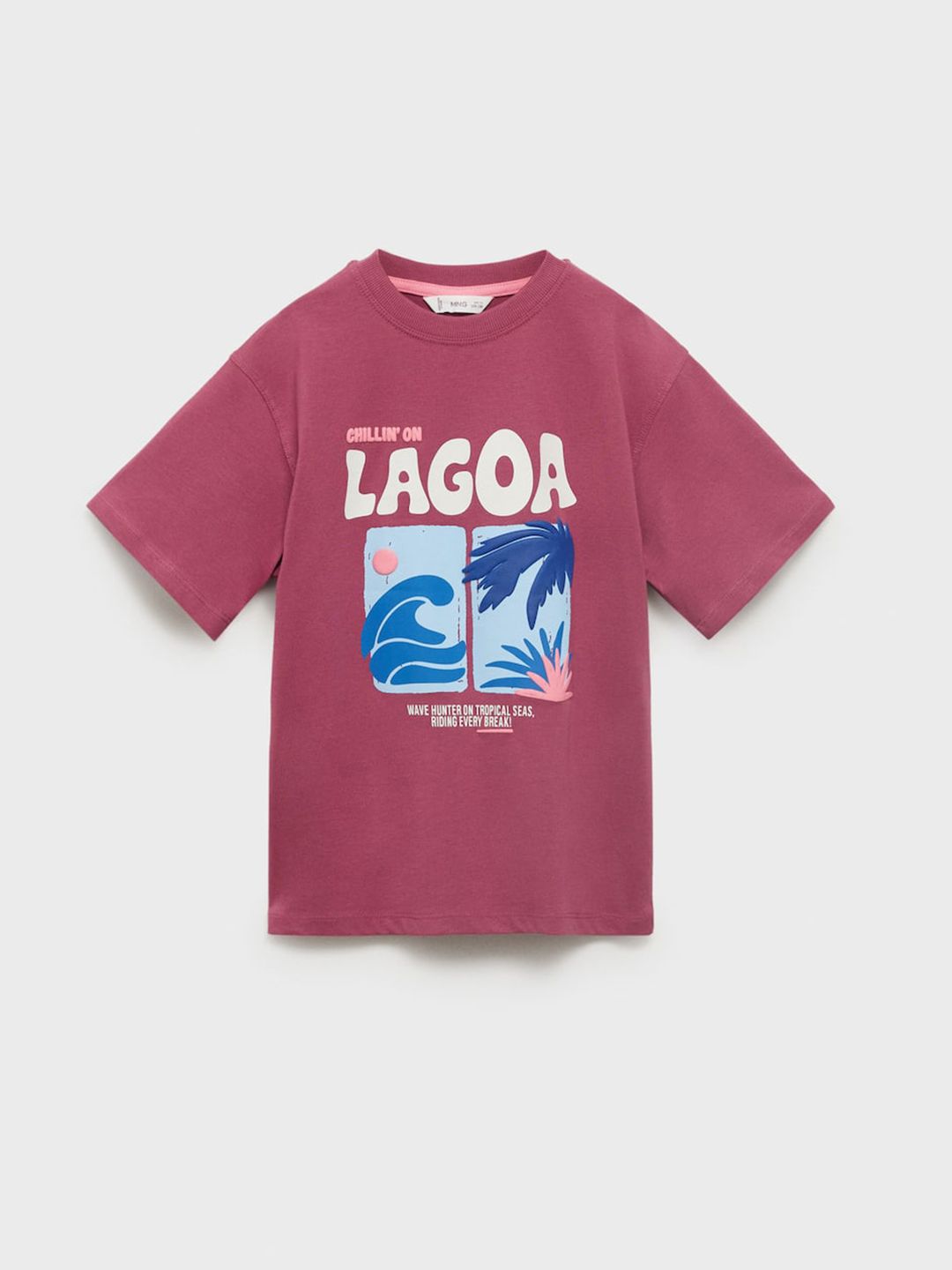 Mango Kids Boys Puff Print Drop-Shoulder Sleeves Pure Cotton Relaxed Fit T-shirt