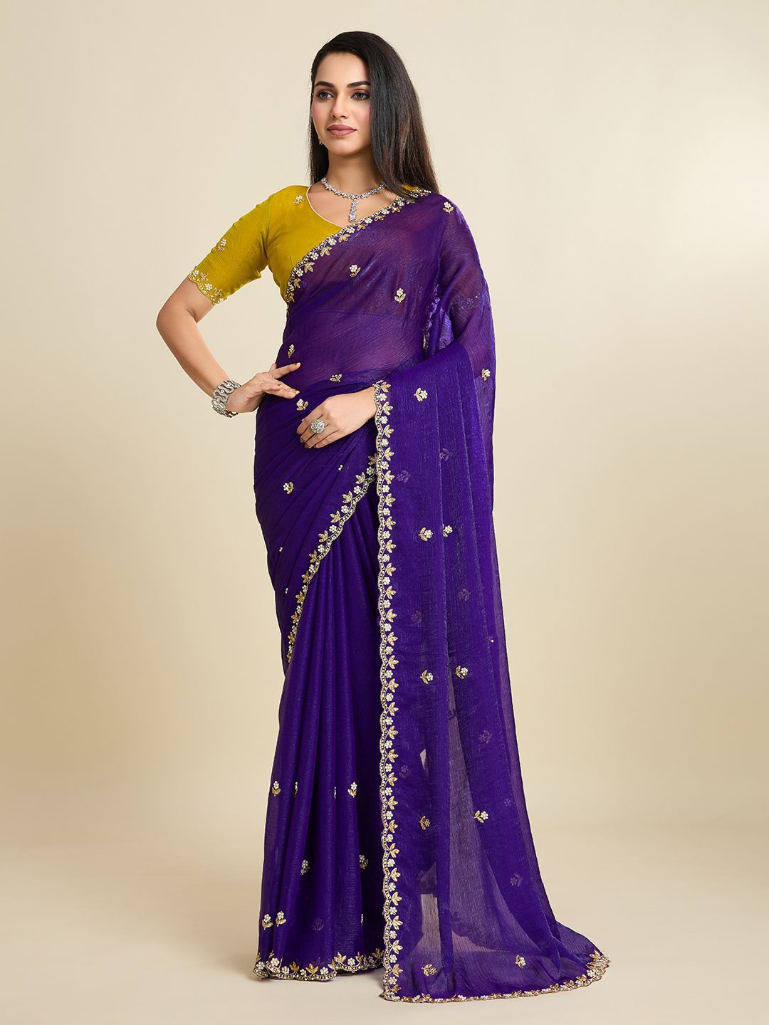 Kandora Embellished Beads and Stones Pure Chiffon Saree