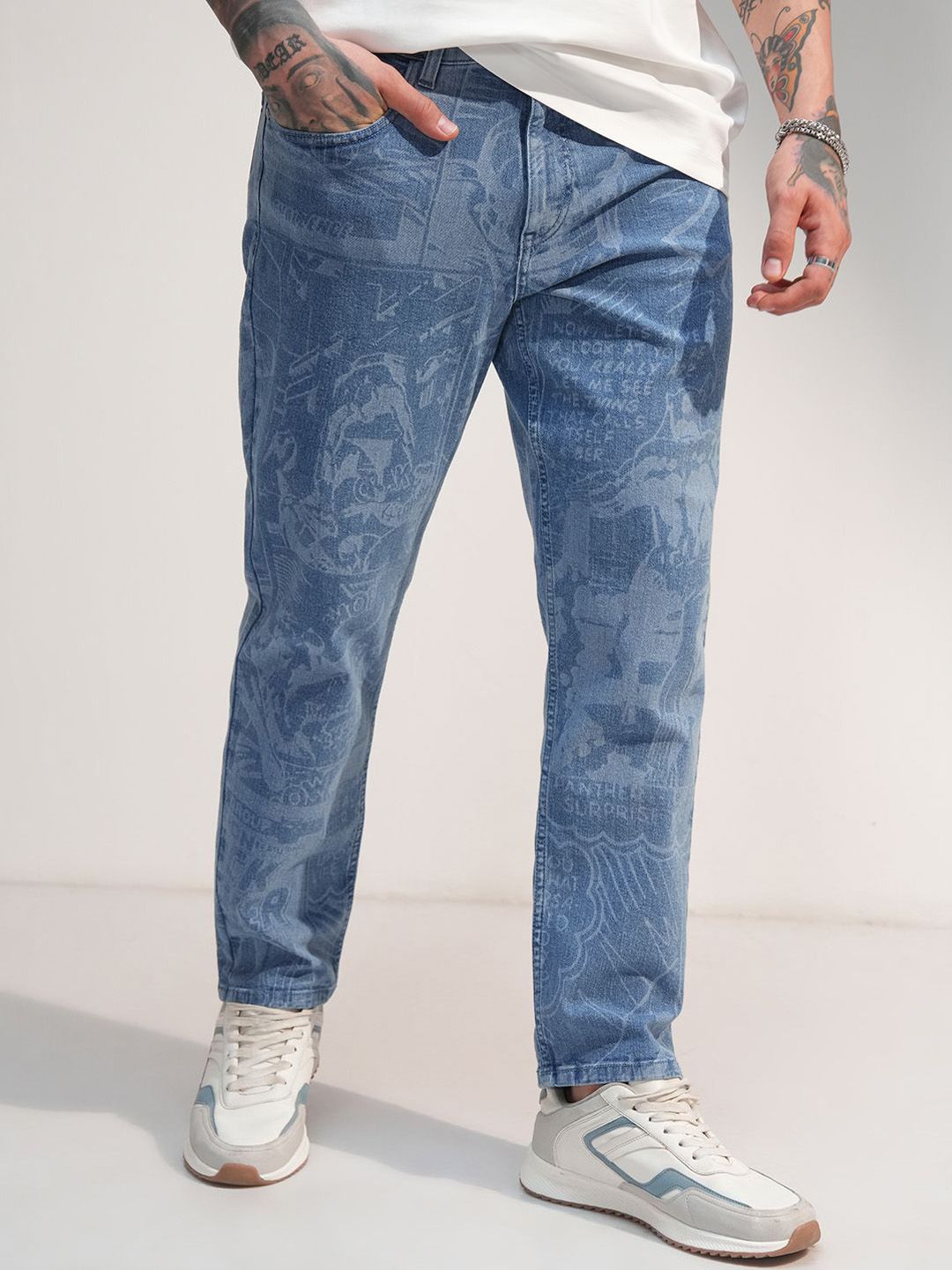 HIGHLANDER Men Tapered Fit Mid-Rise Printed Stretchable Jeans