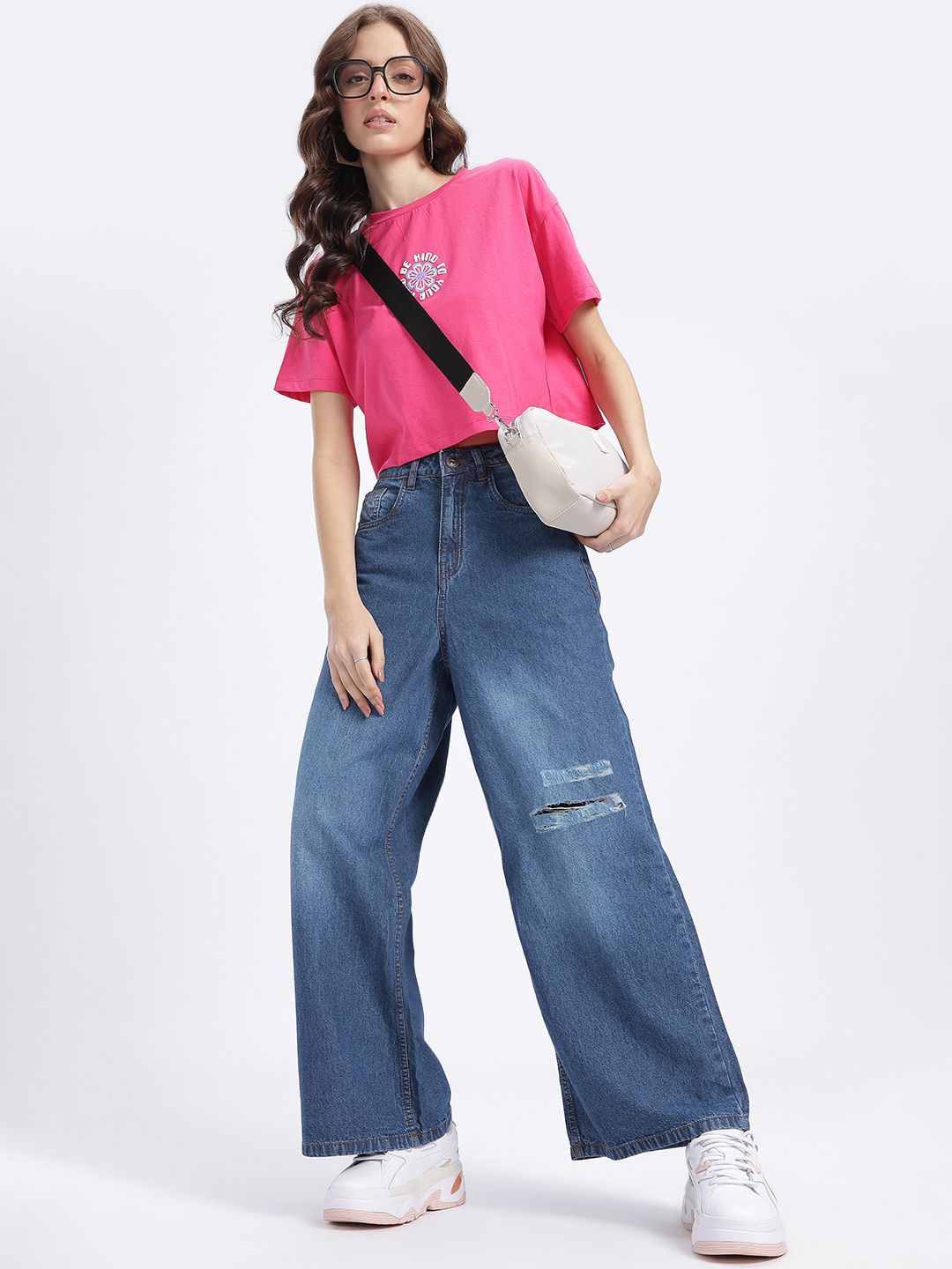 Buy glitchez Women Ripped Rebel Baggy Wide Leg Jeans - Jeans for