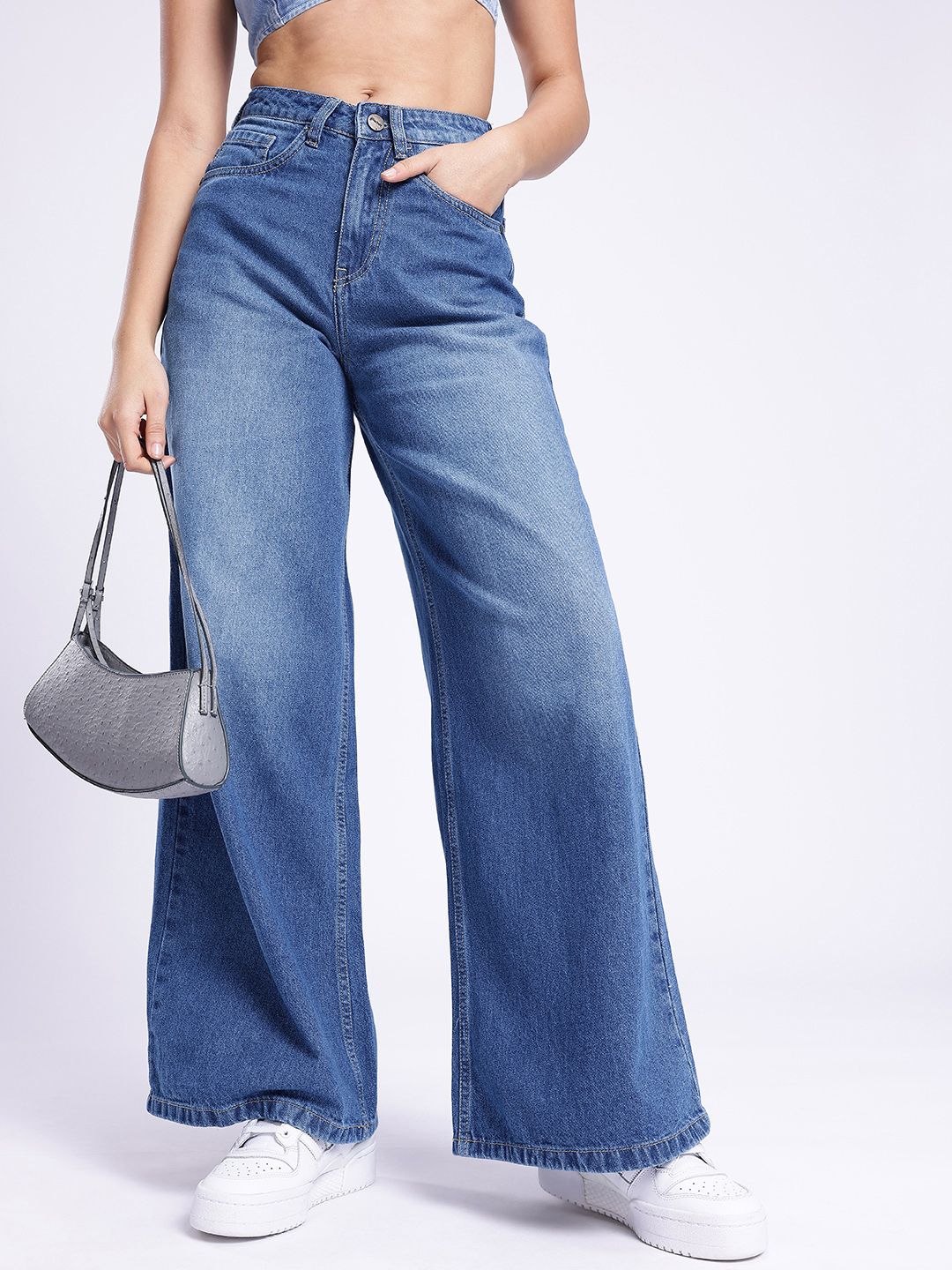 glitchez Women Palazzo Fit Heavy Fade Jeans
