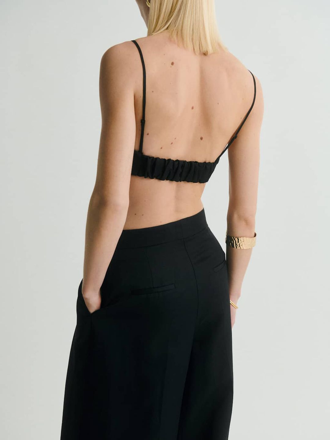 Bow Design Shoulder Straps Ruched Bralette Crop Top