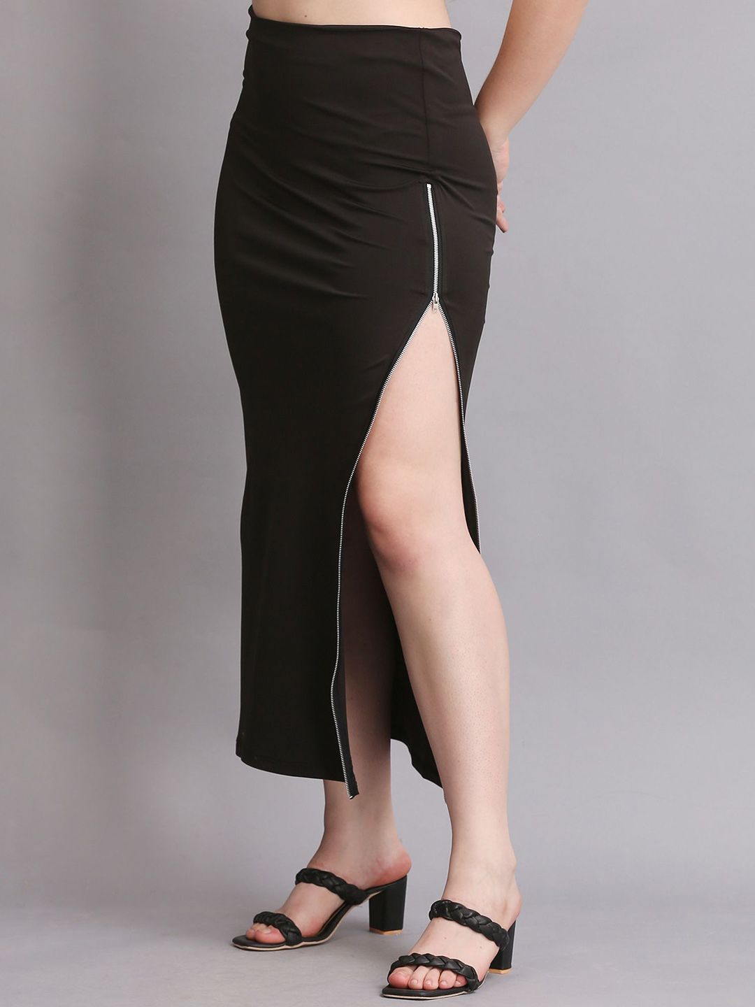 Buy SWISHIN Side Slit Zipper Straight Midi Skirts - Skirts for