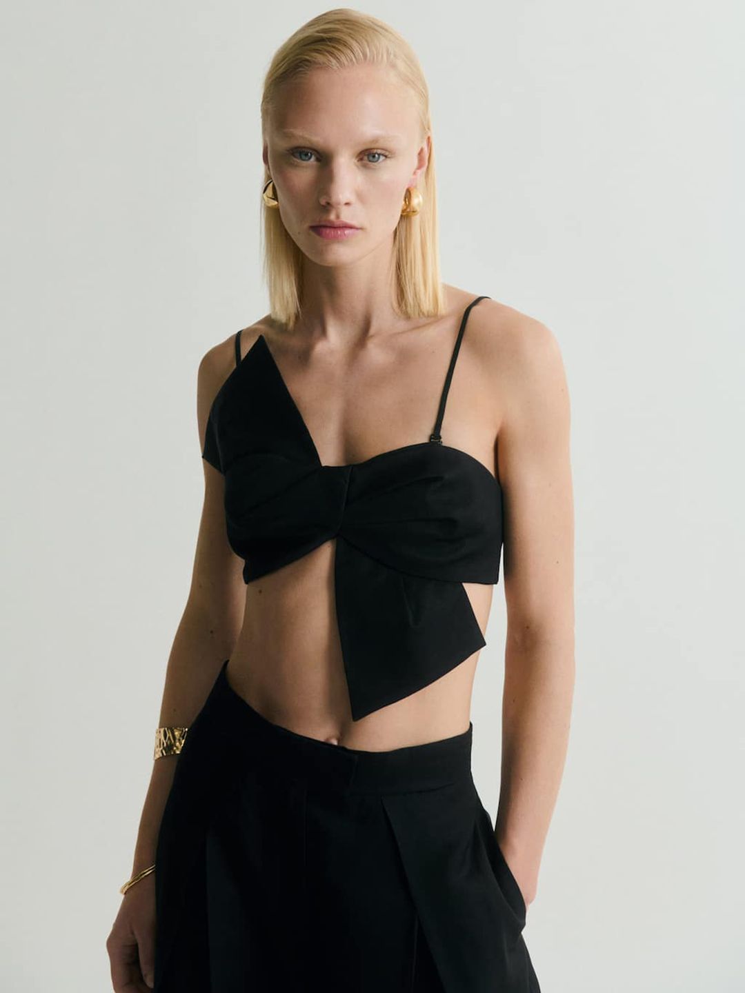 Bow Design Shoulder Straps Ruched Bralette Crop Top