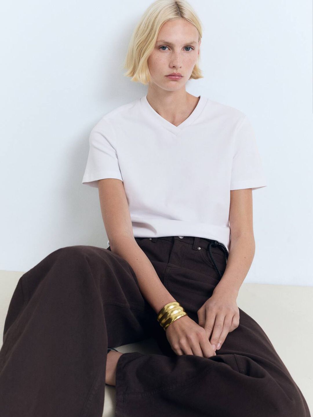 Solid V-Neck Pure Cotton Regular Fit T-shirt