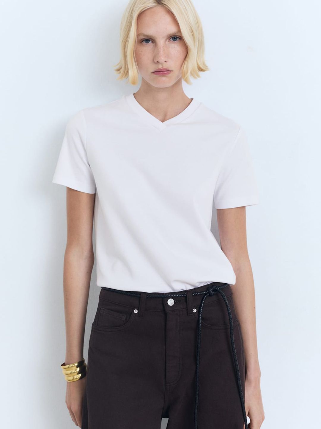 Solid V-Neck Pure Cotton Regular Fit T-shirt