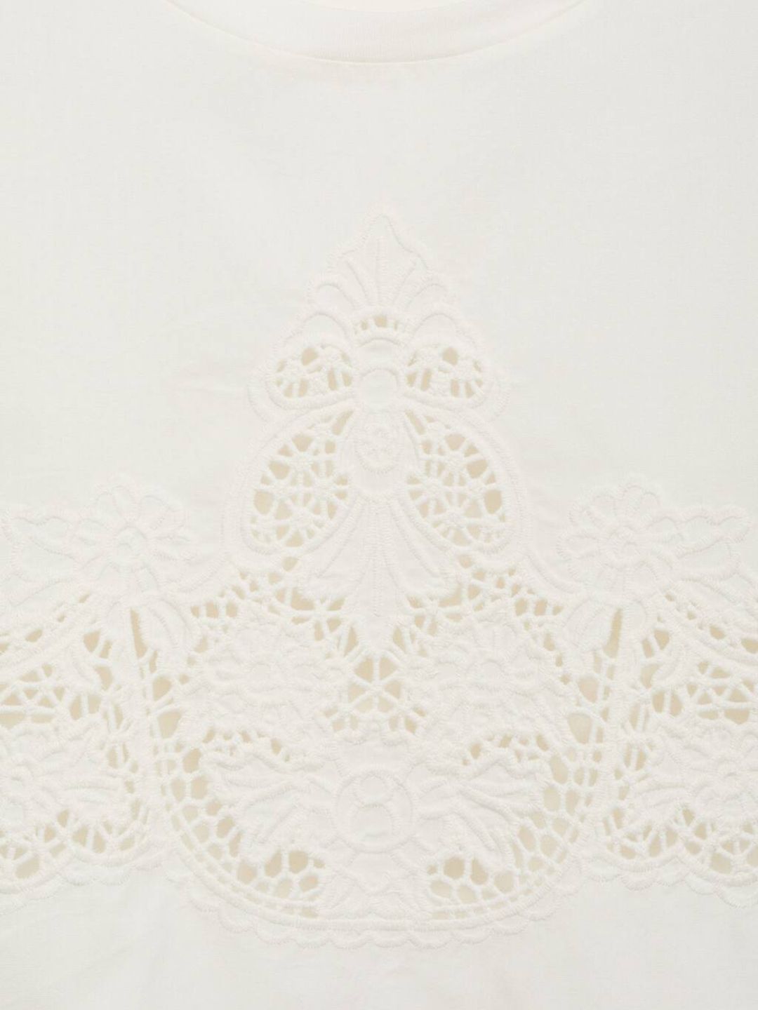 Lace Insert Detail Drop-Shoulder Sleeves Pure Cotton Relaxed Fit T-shirt