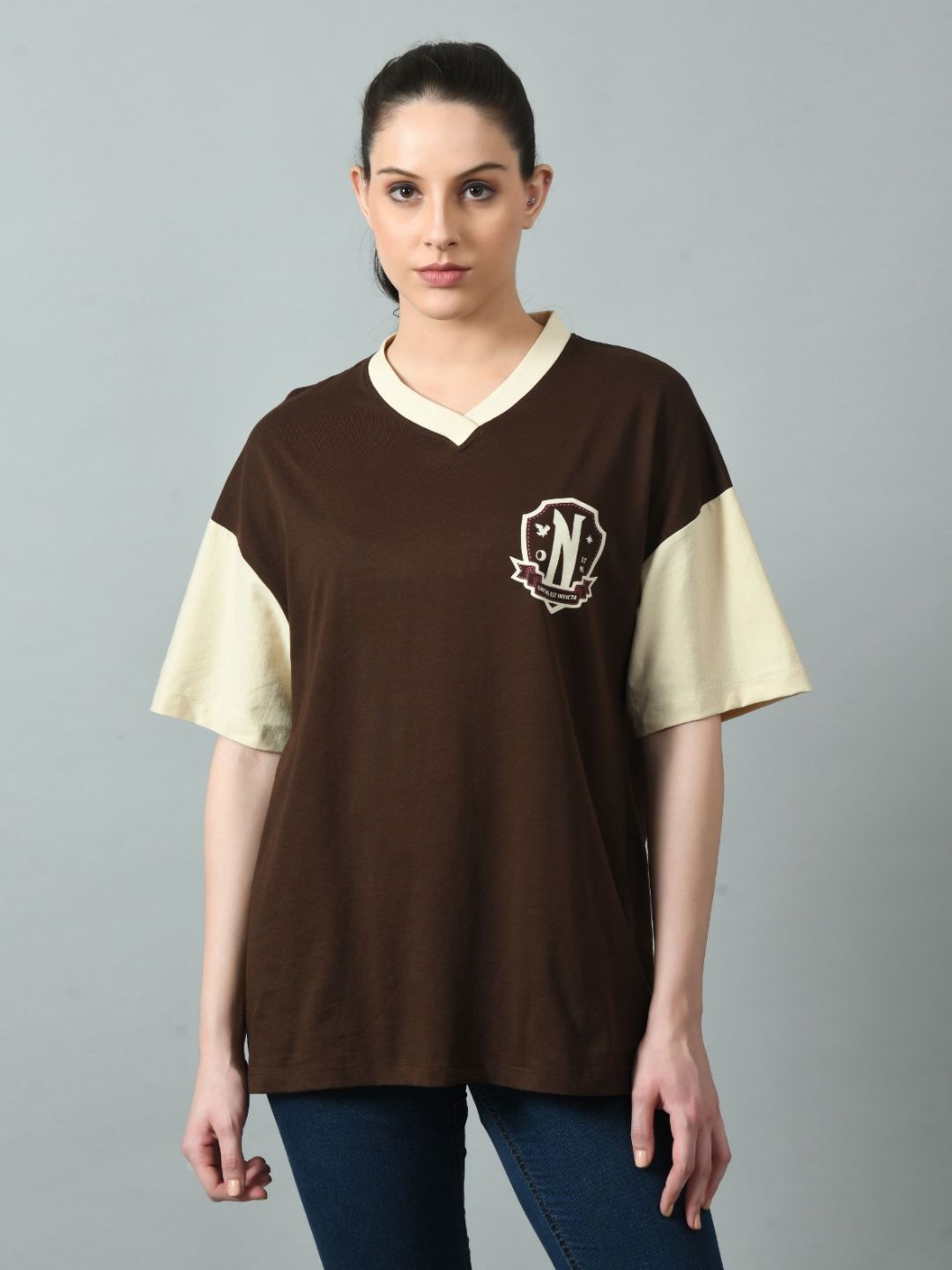 Buy OYEEBRO Typography Printed V-Neck Drop-Shoulder Sleeves Bio