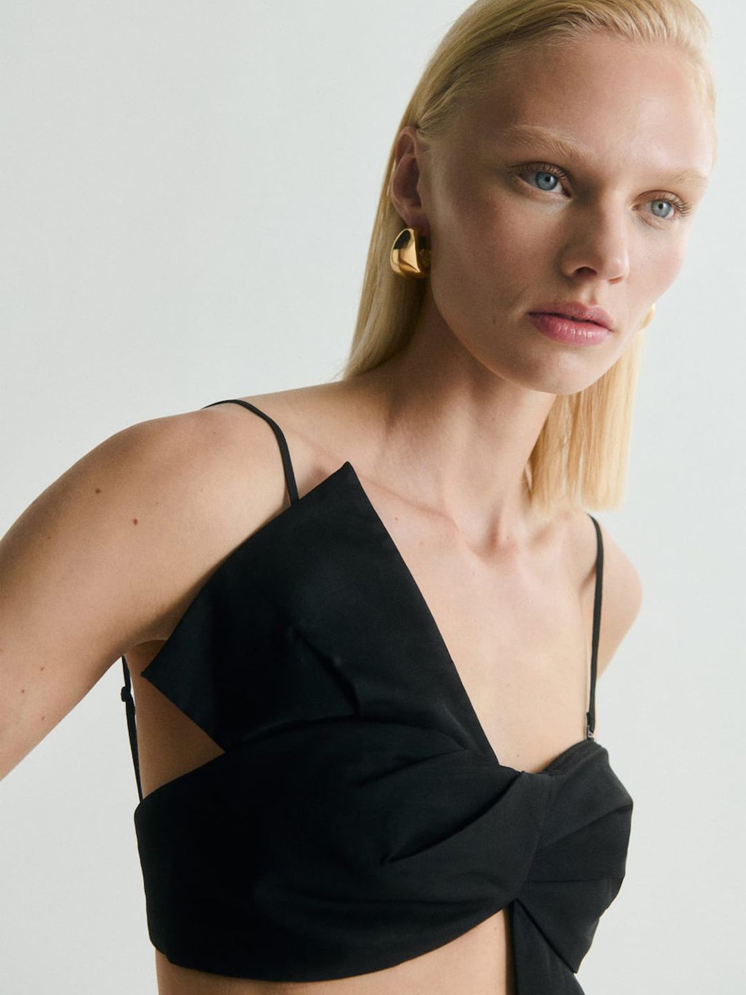 Bow Design Shoulder Straps Ruched Bralette Crop Top