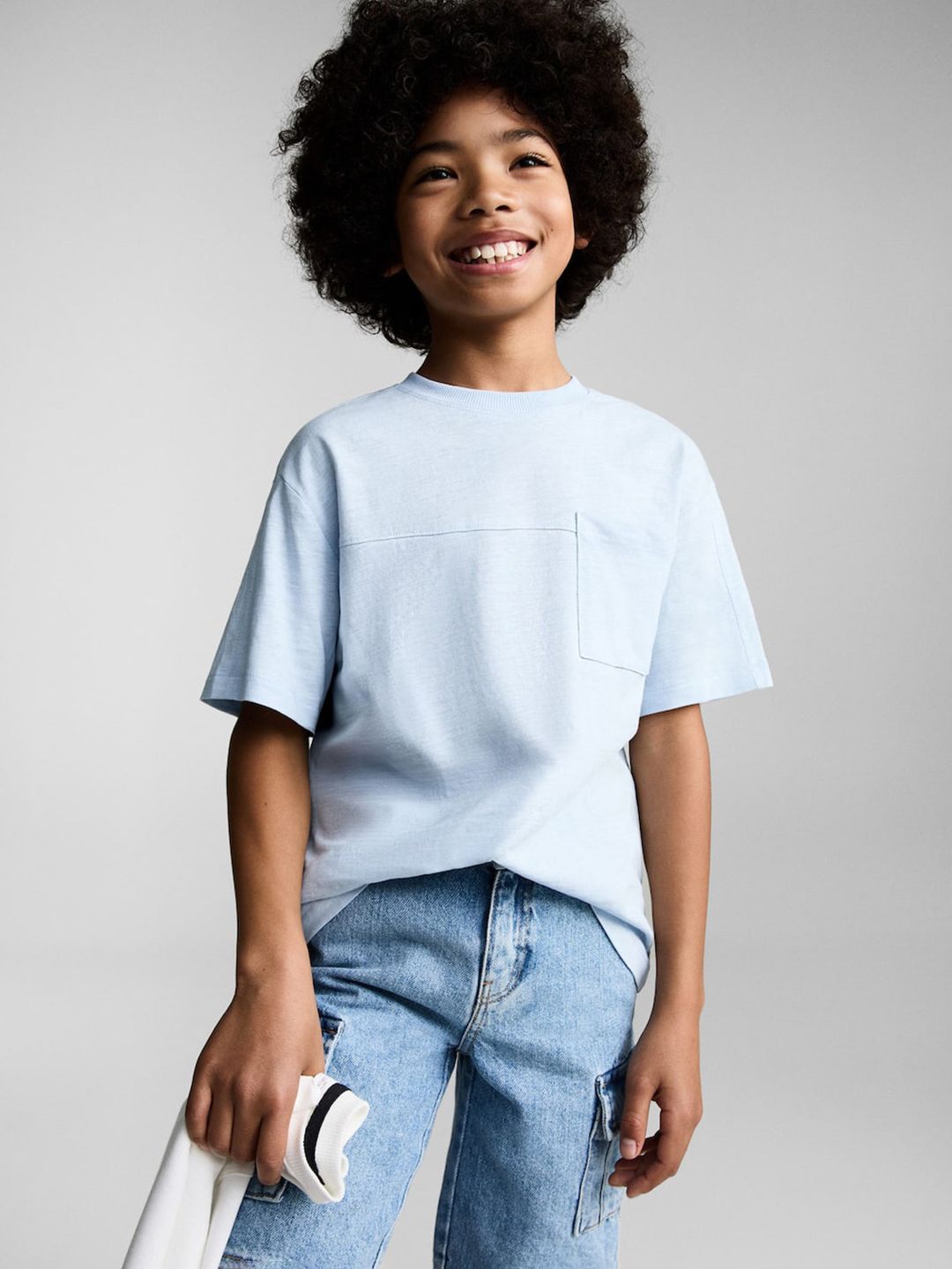 Mango Kids Boys Drop-Shoulder Sleeves Pure Cotton Relaxed Fit T-shirt