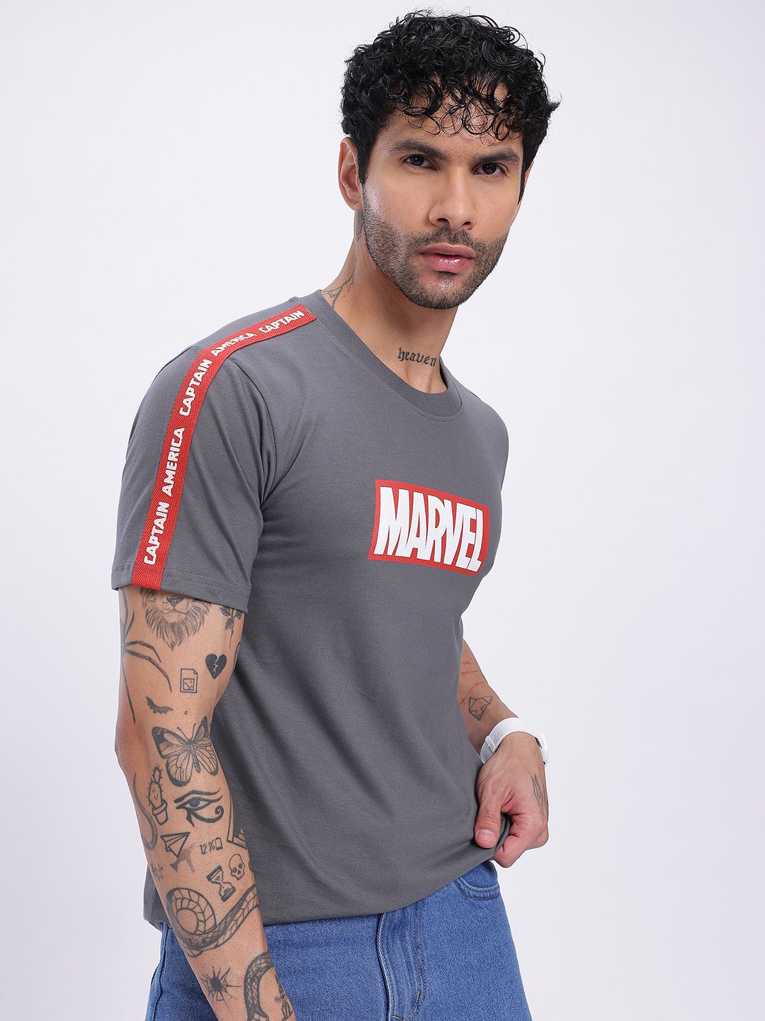 glitchez Shoulder Strip Marvel Print T-shirt