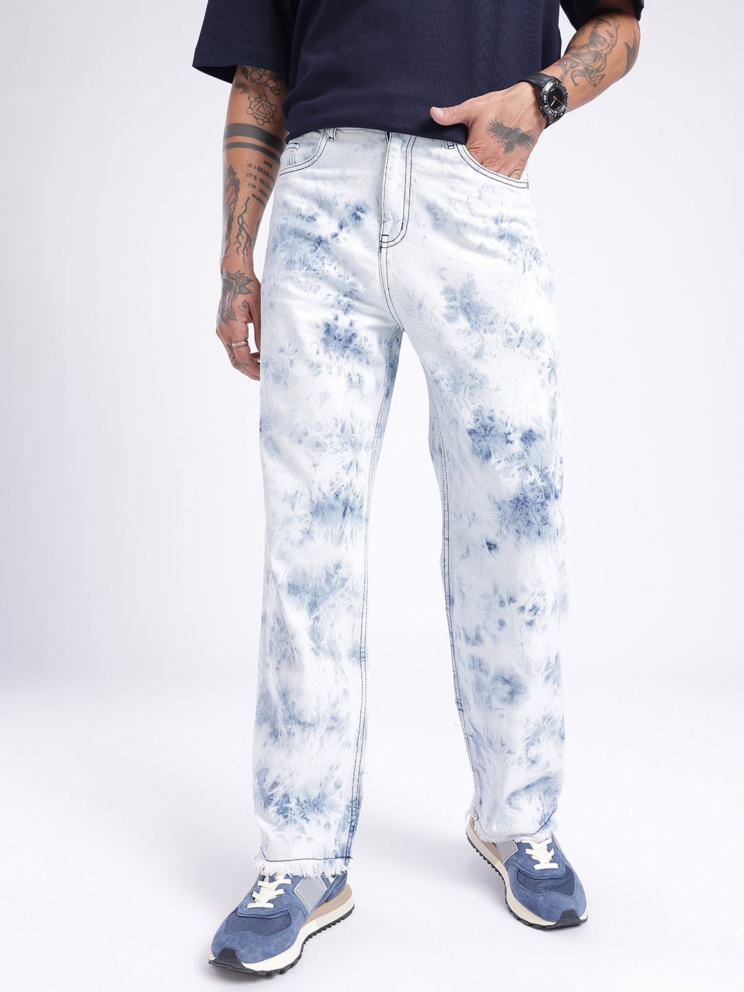 glitchez Men Relaxed Acid Wash Jeans