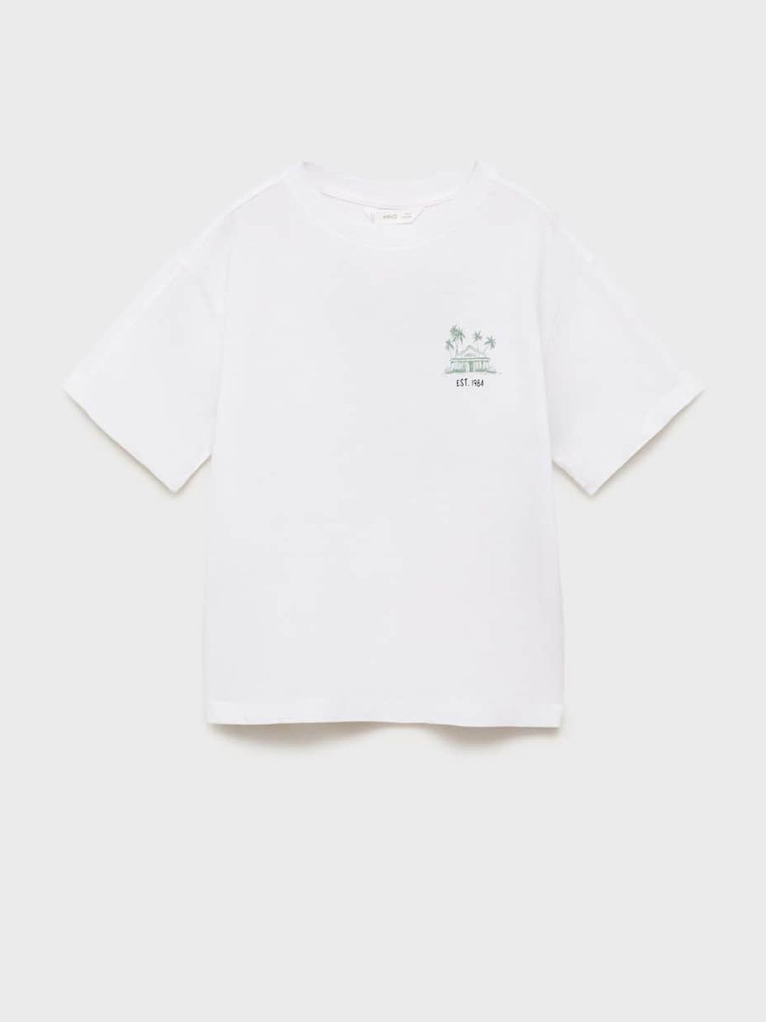 Mango Kids Boys Typography Printed Drop-Shoulder Sleeves Tropical Pure Cotton T-shirt