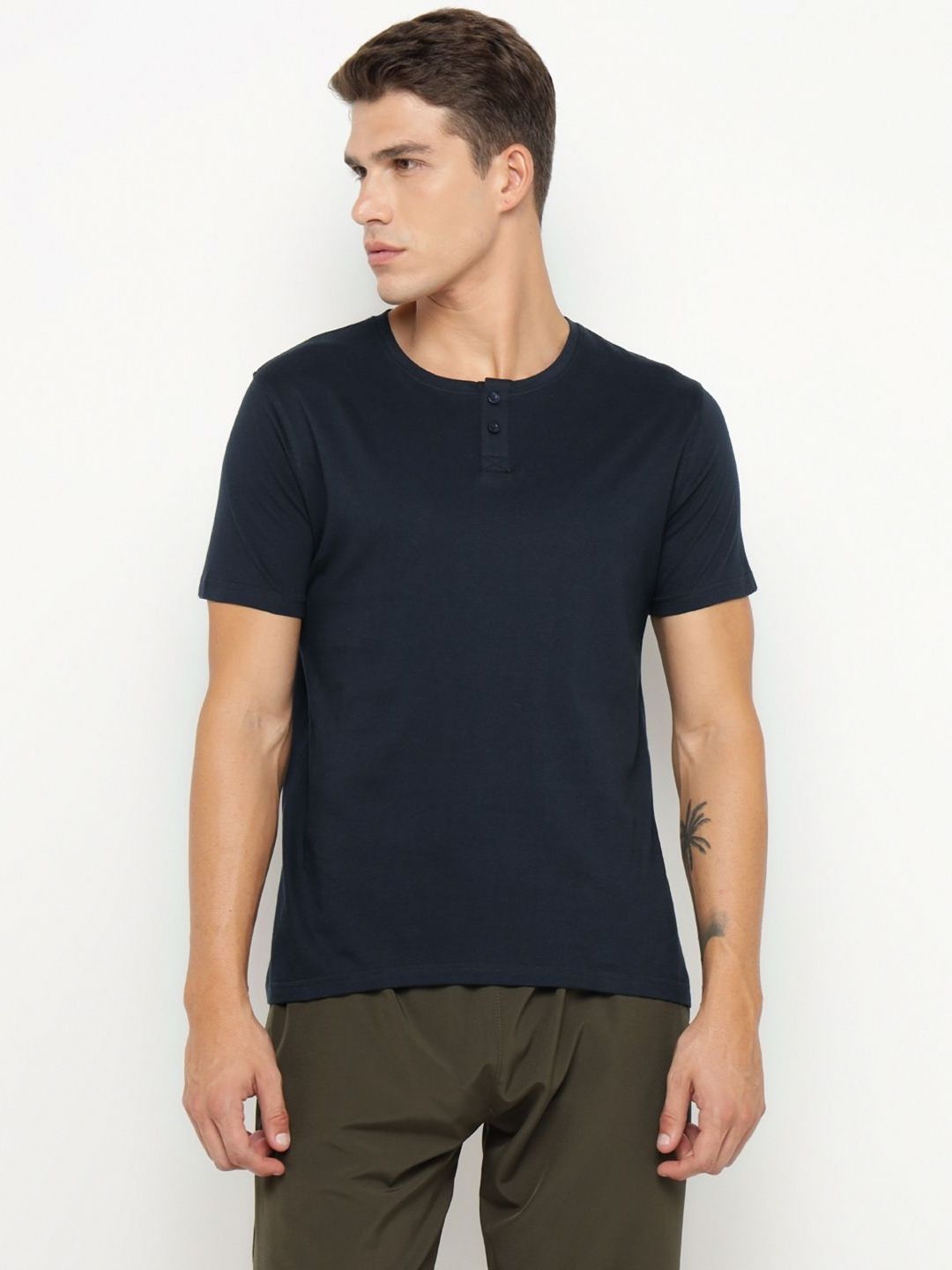 appulse Henley Neck Short Sleeves Cotton Relaxed Fit T-shirt