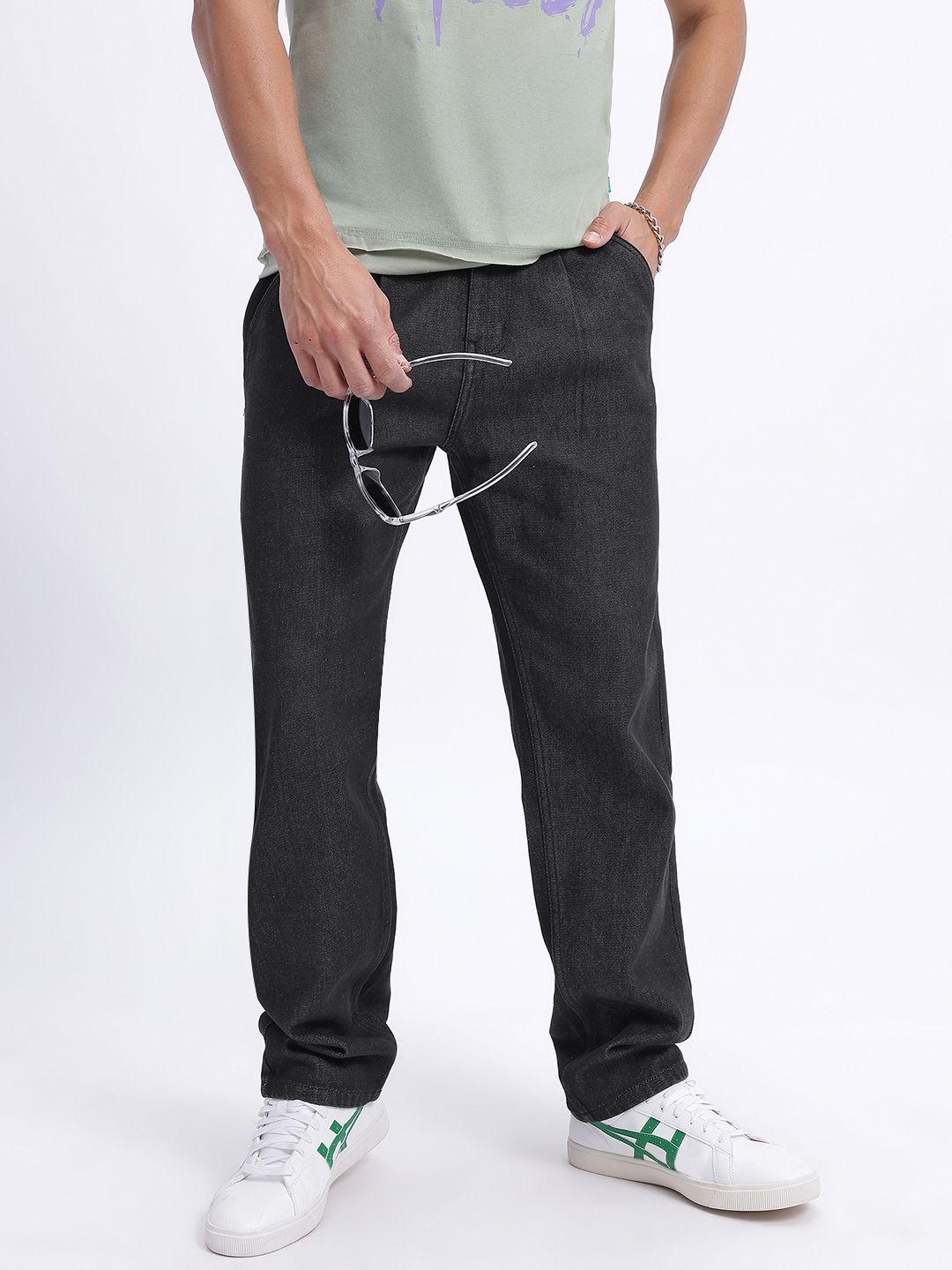 glitchez Men Pleated Loose Fit Jeans
