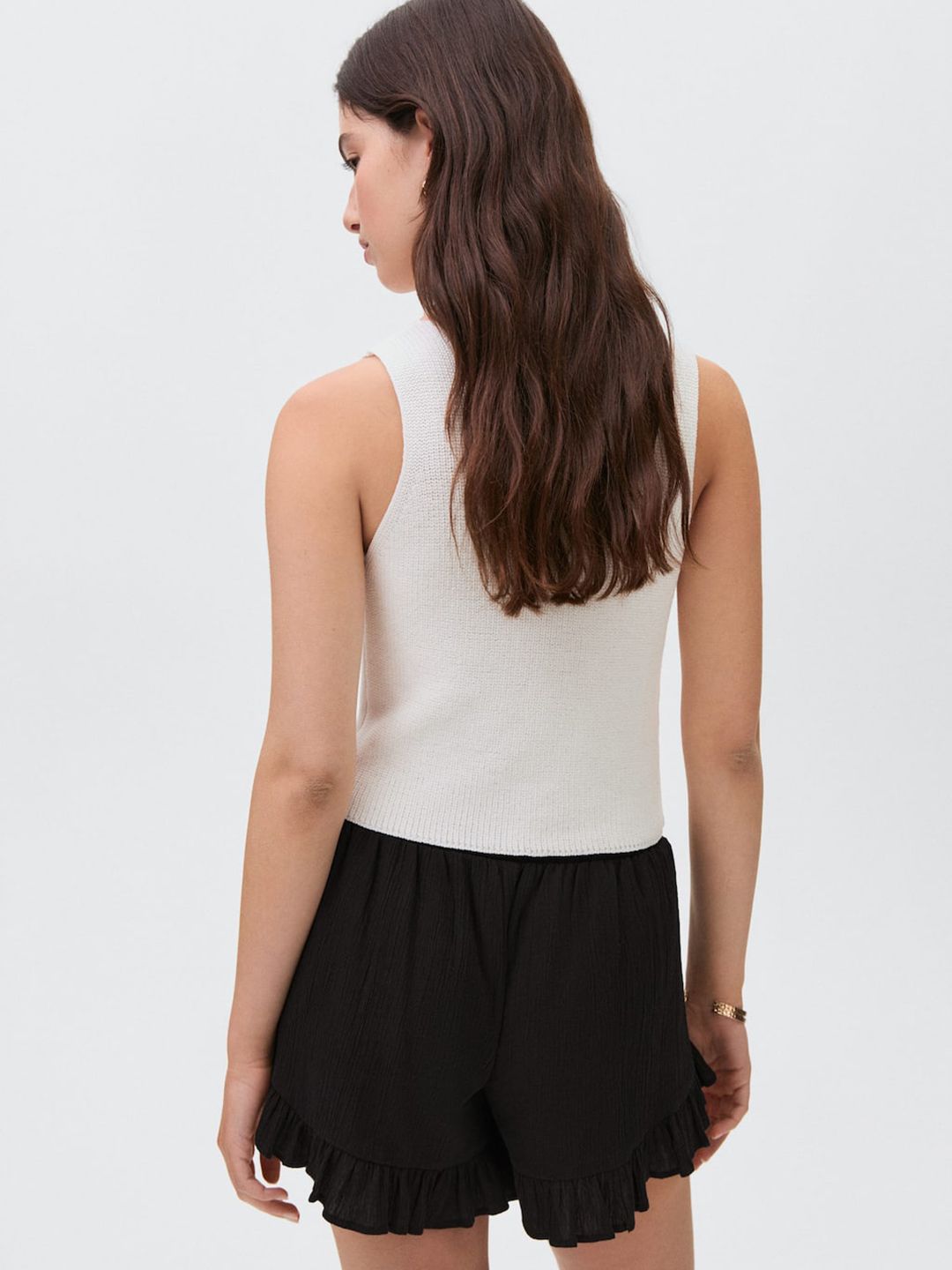 Beaded Embroidered Ruffled Pure Cotton Shorts