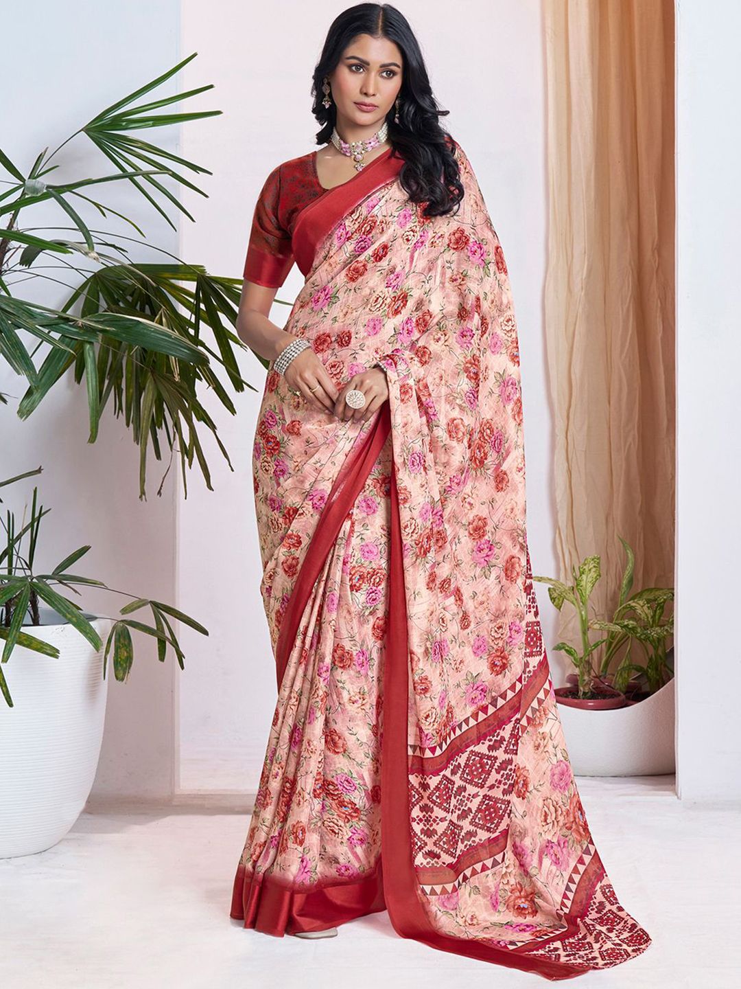 Mitera Floral Printed Pure Georgette Ready to Wear Saree