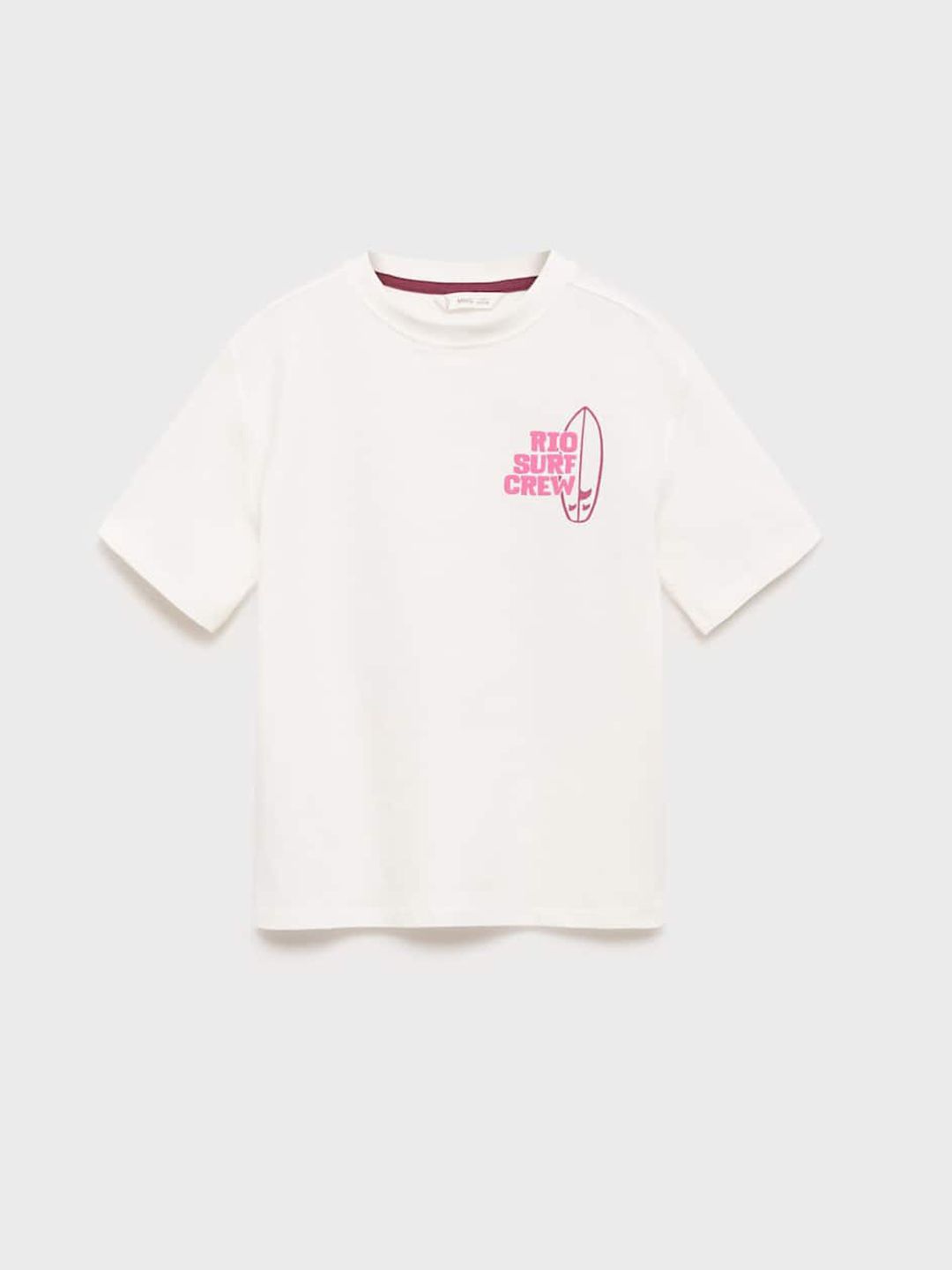 Mango Kids Boys Puff Print Drop-Shoulder Sleeves Pure Cotton T-shirt