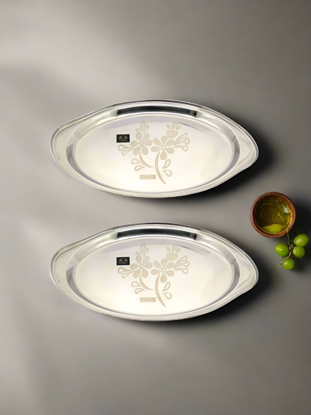 Nyra Kitchenware Steel & Gold Toned 2 Pieces Printed Stainless Steel Serving Trays