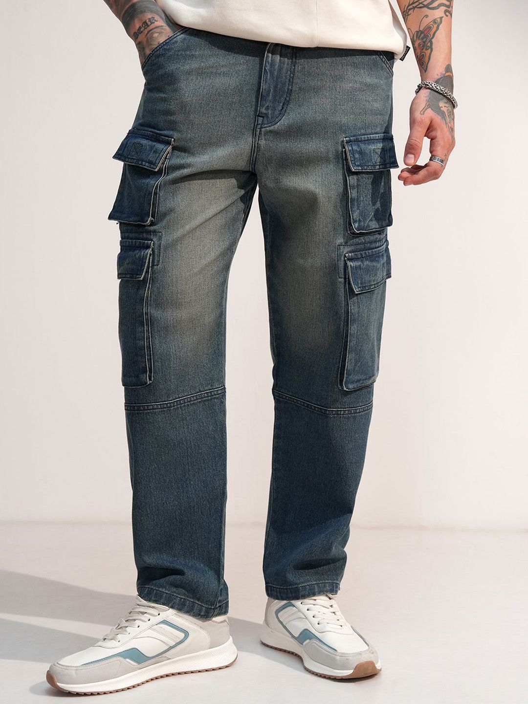 HIGHLANDER  Men Blue Baggy Fit Cargo Style Jeans