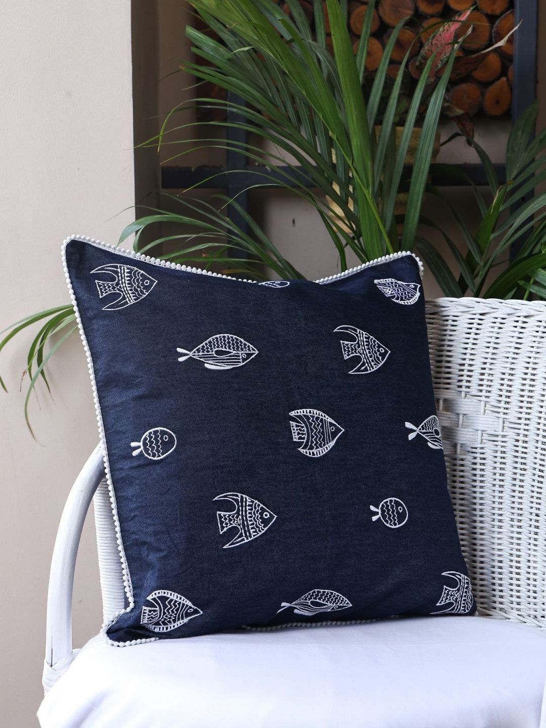 Sangria  Blue & White Ethnic Motifs Square Cushion Covers