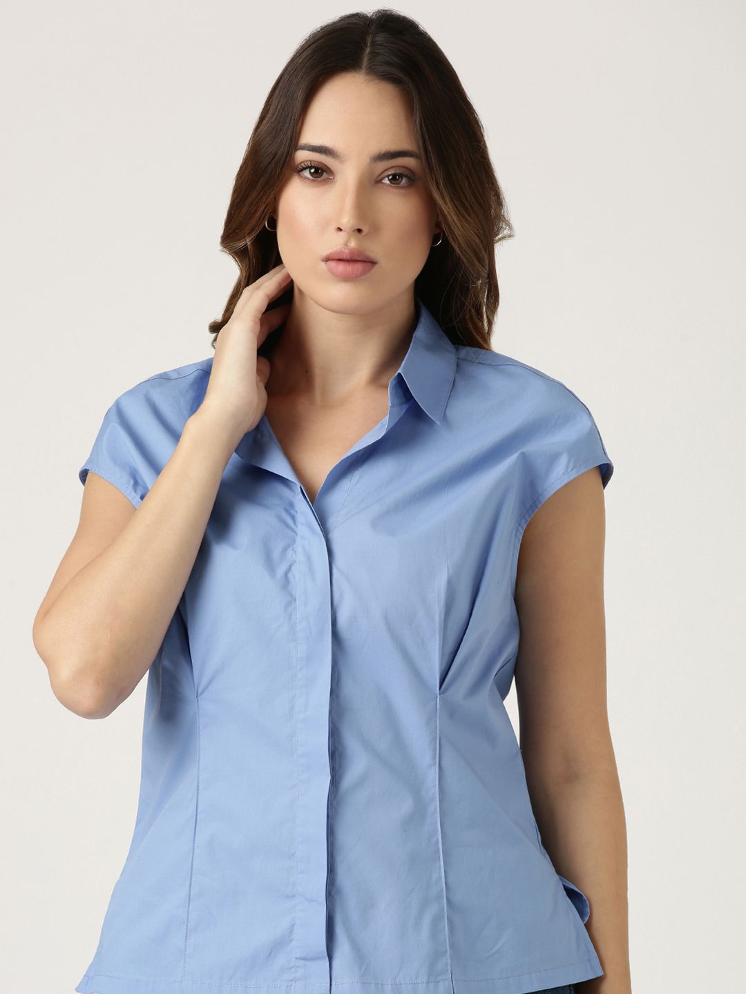 Buy Roadster Women Pink Solid Pure Cotton Top with Button Details