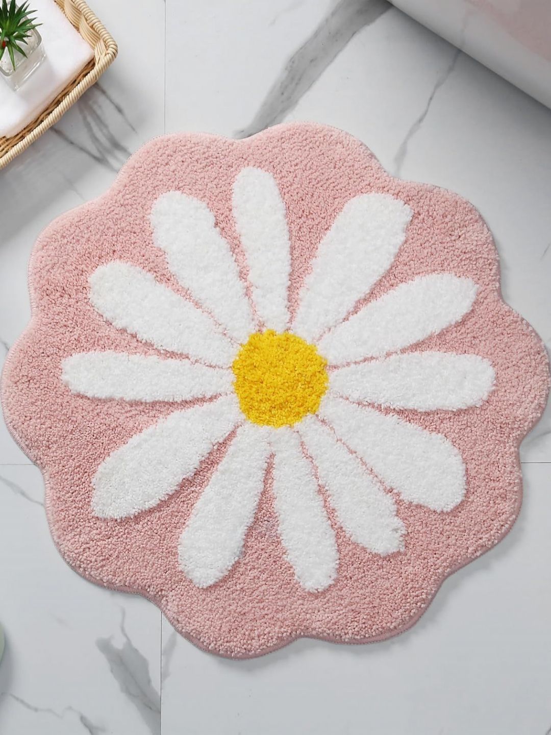 AAZEEM Pink & White Floral Designed Anti-Skid Doormat