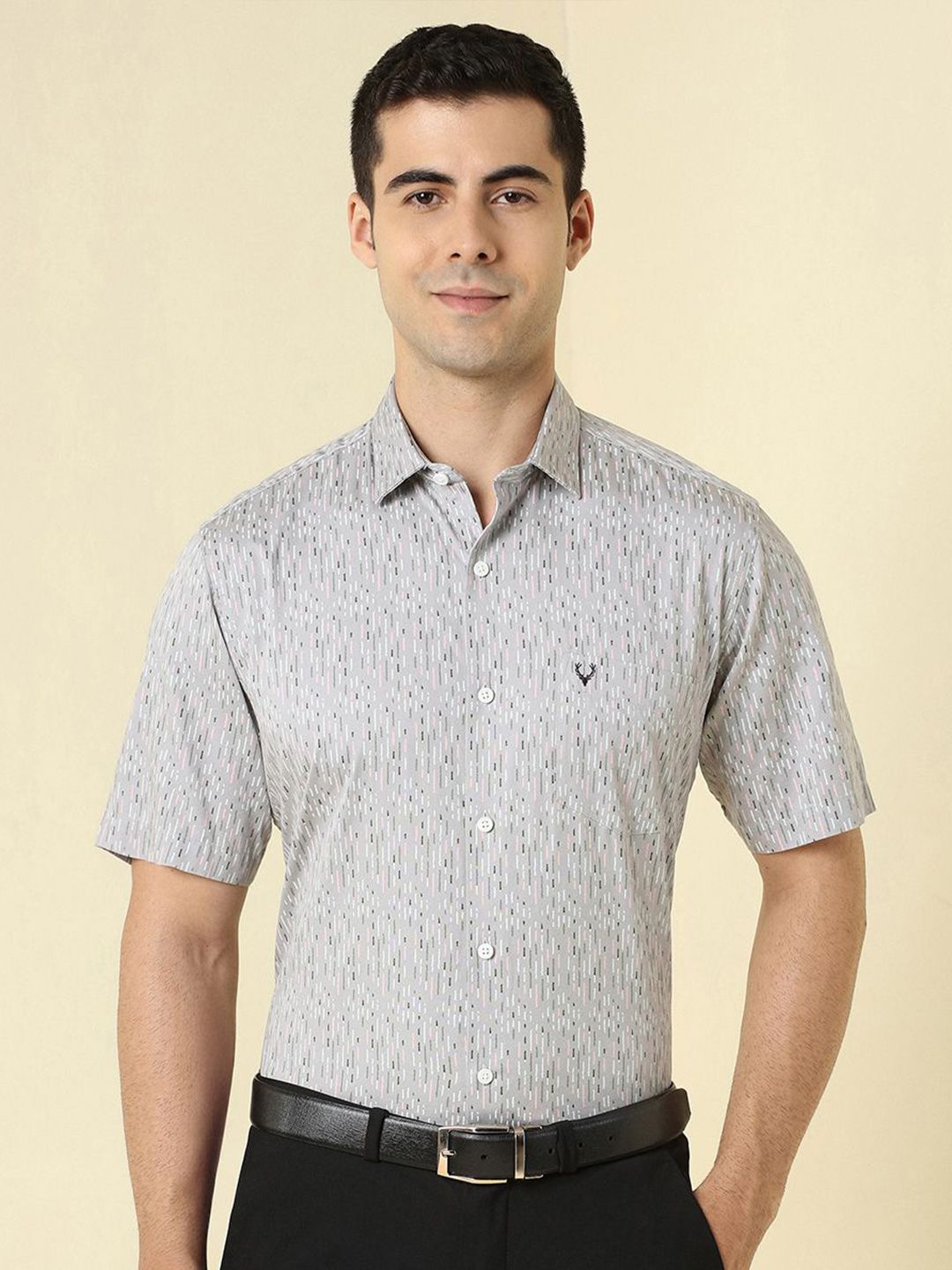 Allen Solly Floral Printed Spread Collar Short Sleeves Slim Fit Cotton Formal Shirt