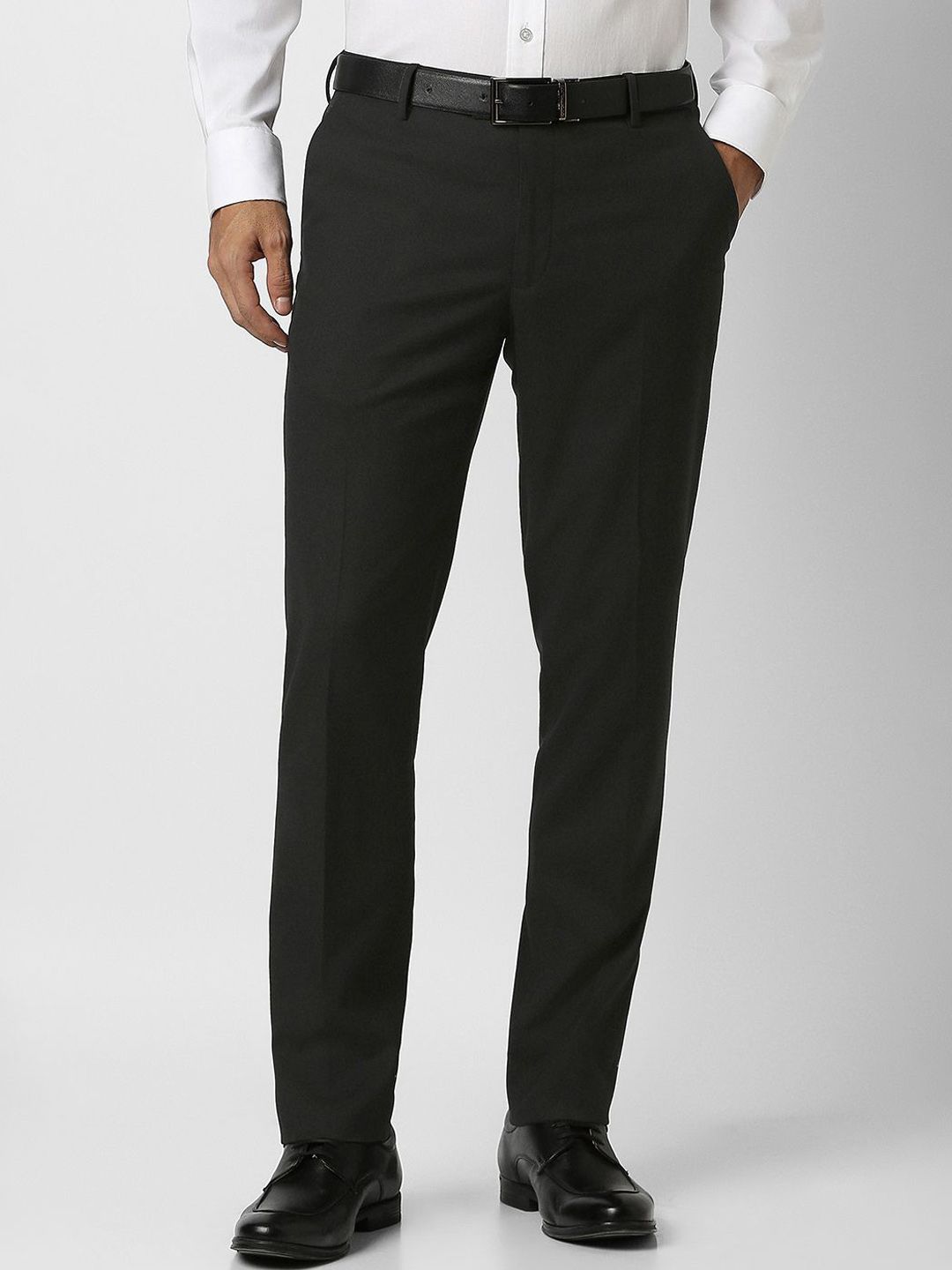 Peter England Elite Men Solid Slim Fit Mid-Rise Formal Trousers