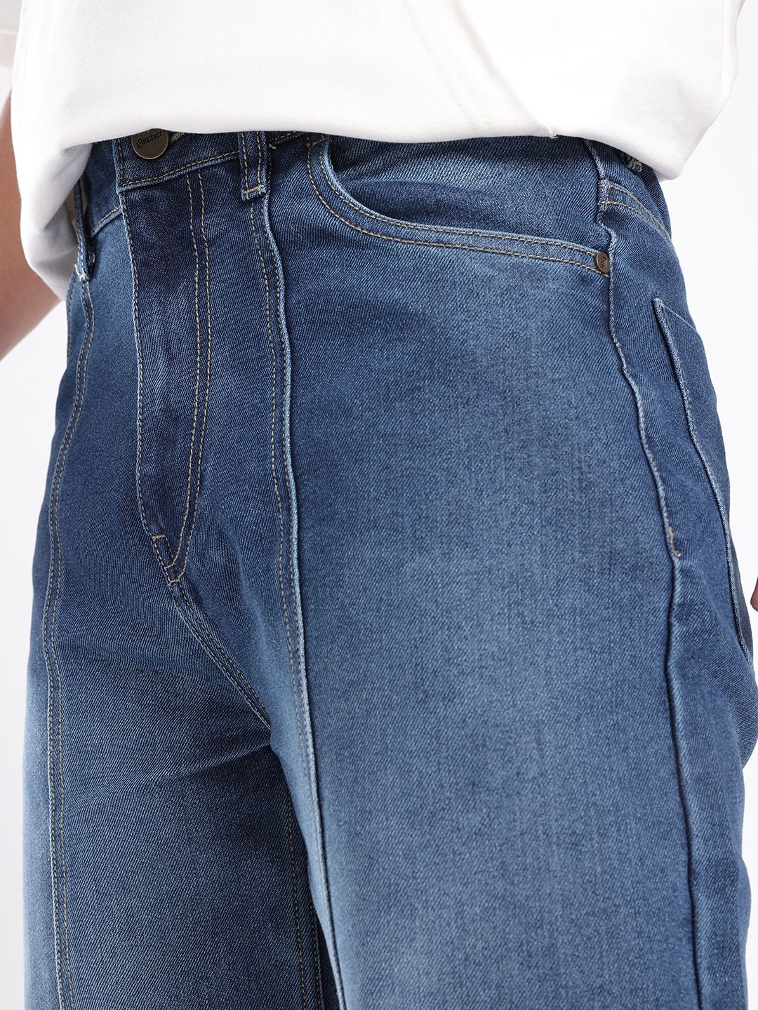 Buy glitchez Men Wide Leg Mid-Rise Light Fade Panelling Slit Jeans