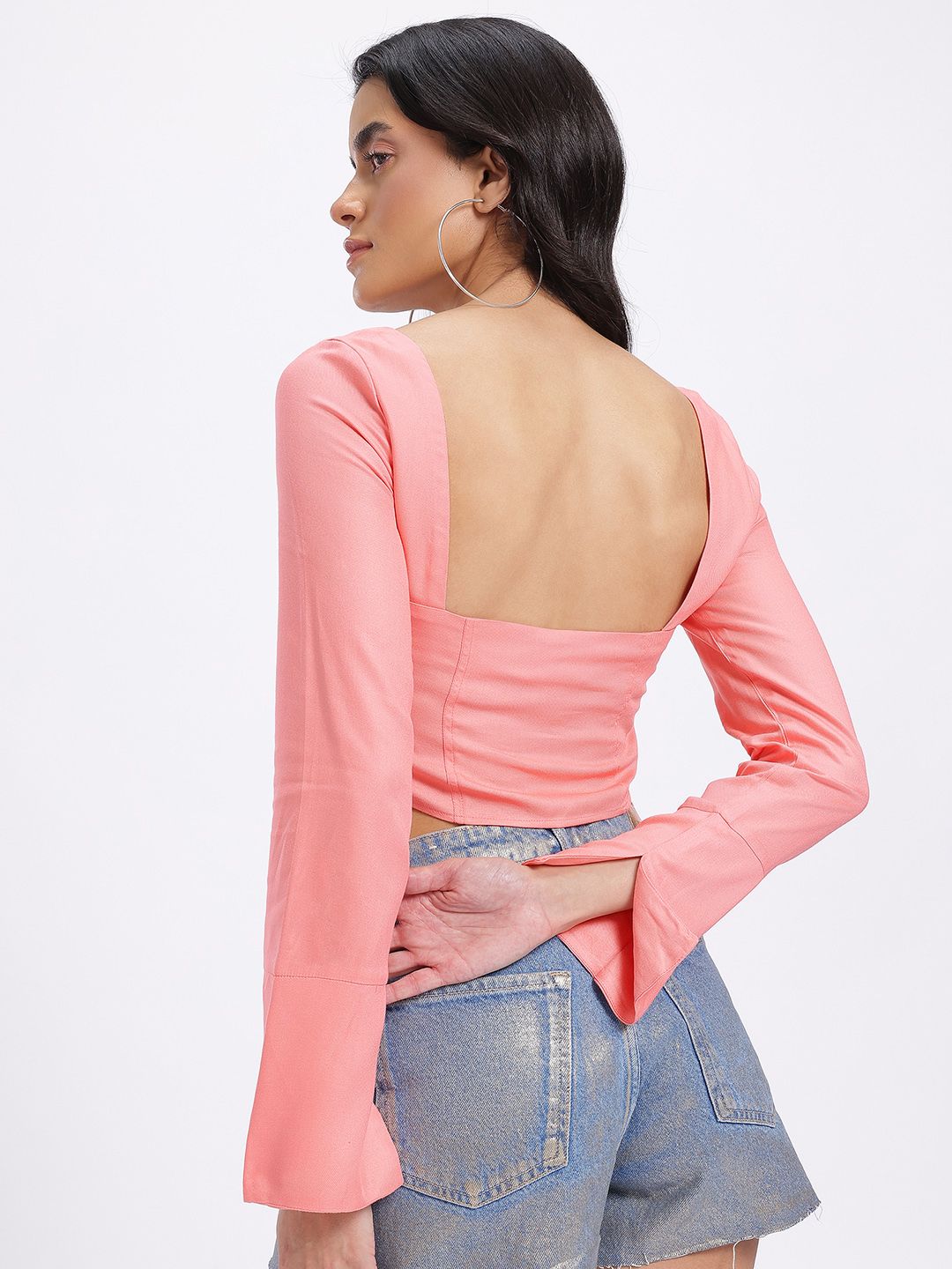 Buy glitchez Flared Sleeve Zipper Corset Crop Top - Tops for Women