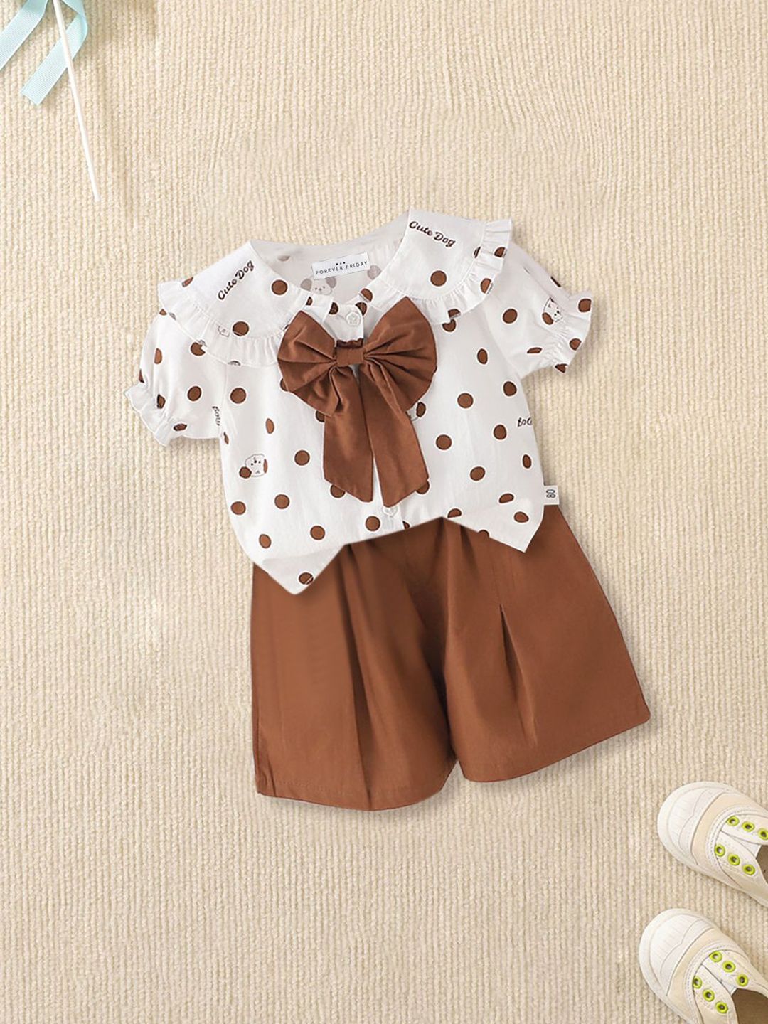 FOREVER FRIDAY Girls Polka Dots Printed Top with Shorts