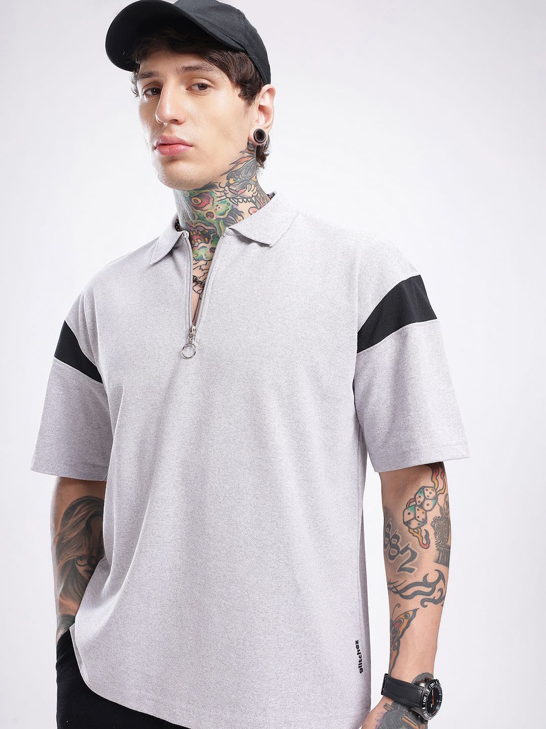 glitchez Polo Collar Oversized Drop-Shoulder Sleeves T-shirt