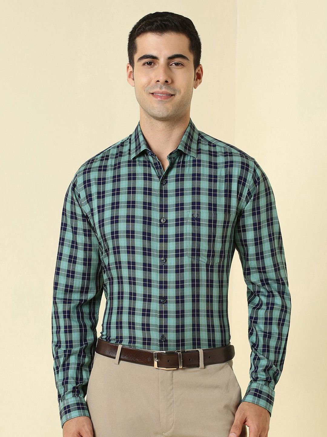 Allen Solly Tartan Checks Checked Spread Collar Slim Fit Formal Cotton Shirt
