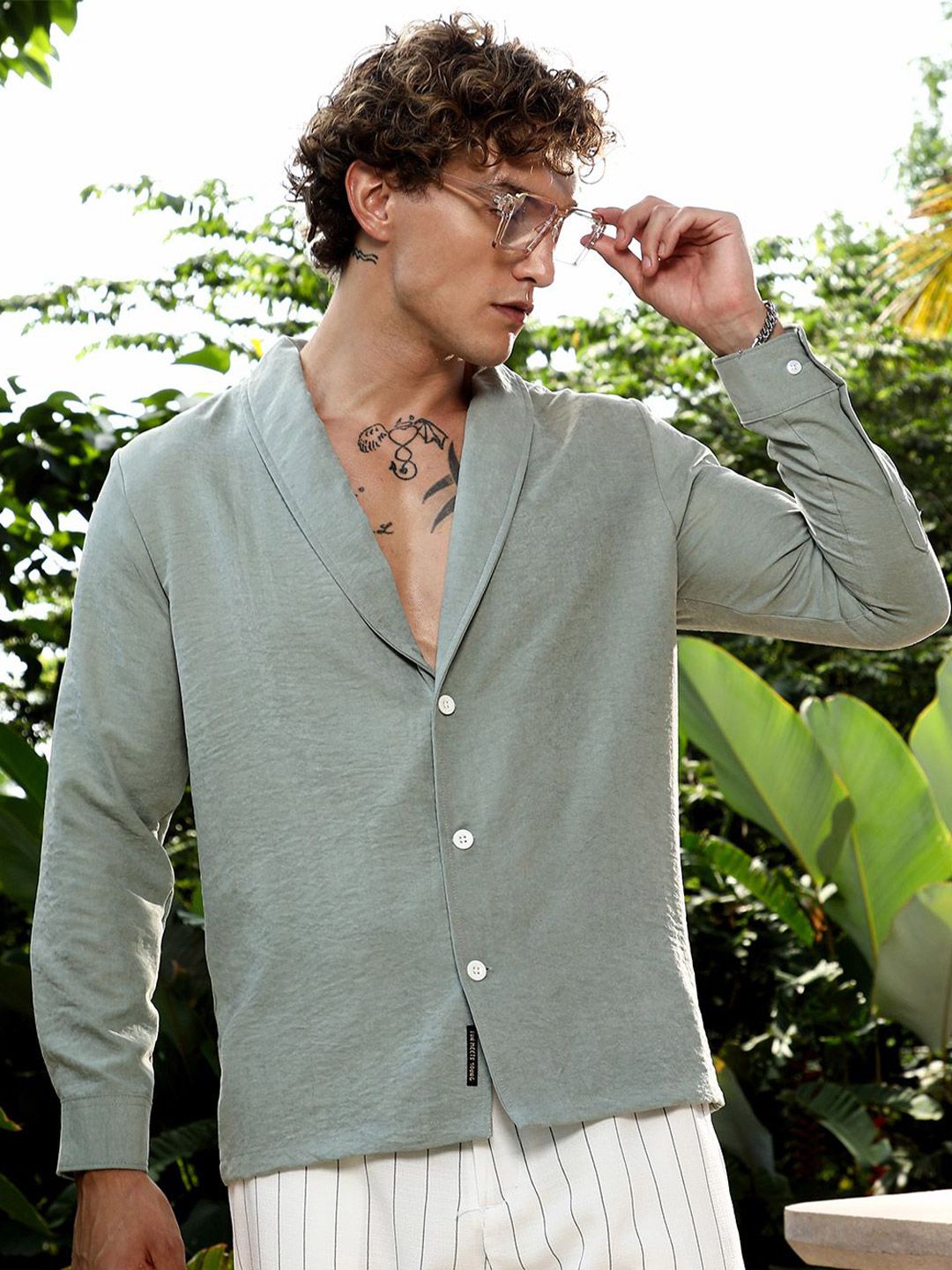 CAHOOT Comfort Self Design Shawl Collar Oversized Shirt