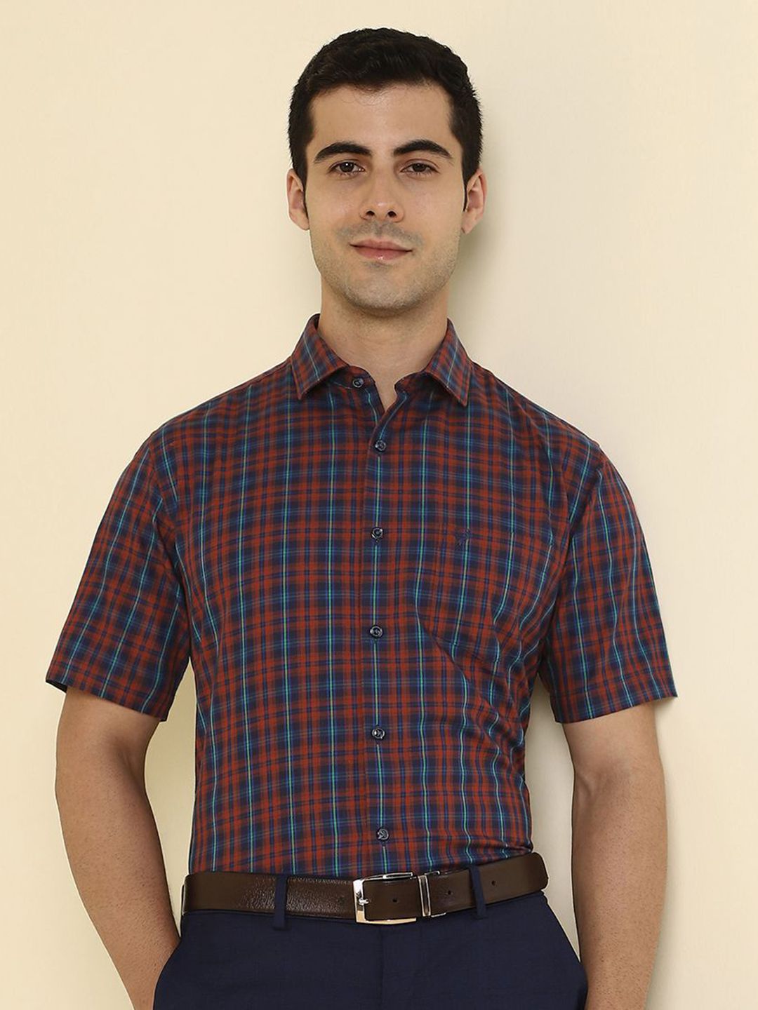Allen Solly Tartan Checks Checked Spread Collar Slim Fit Formal Cotton Shirt