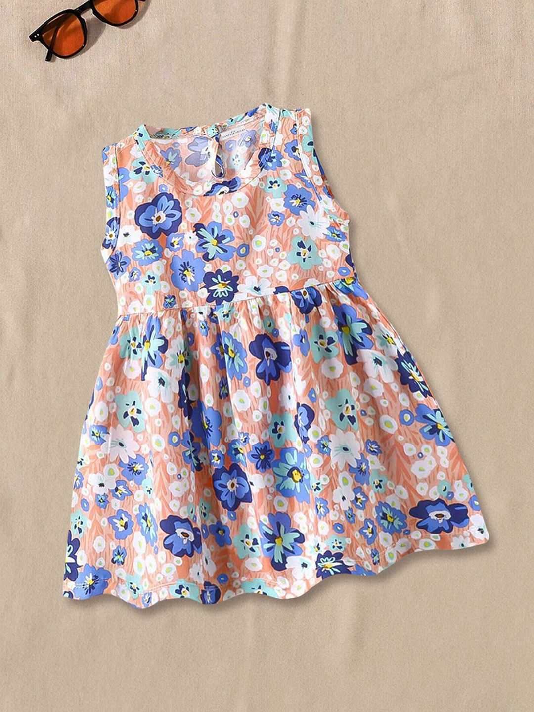 FOREVER FRIDAY Girl's Floral Printed Round Neck Fit and Flare Knee Length Dress
