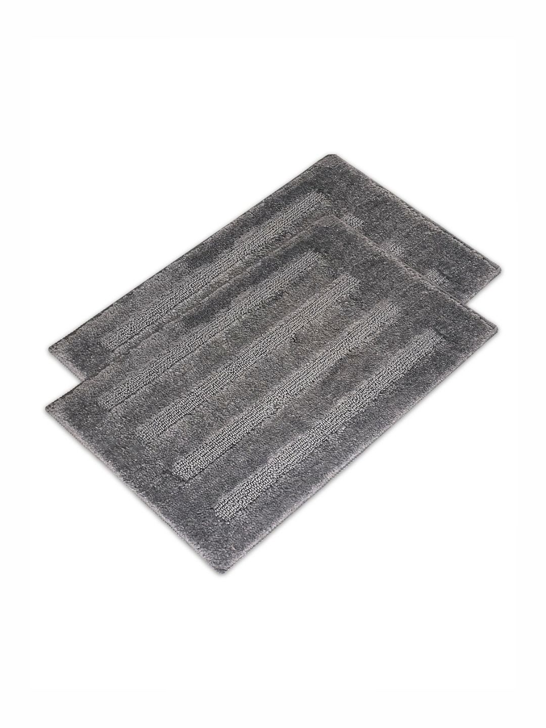 Aura Grey 2 Pieces Self Design Microfiber Anti-Skid Doormats
