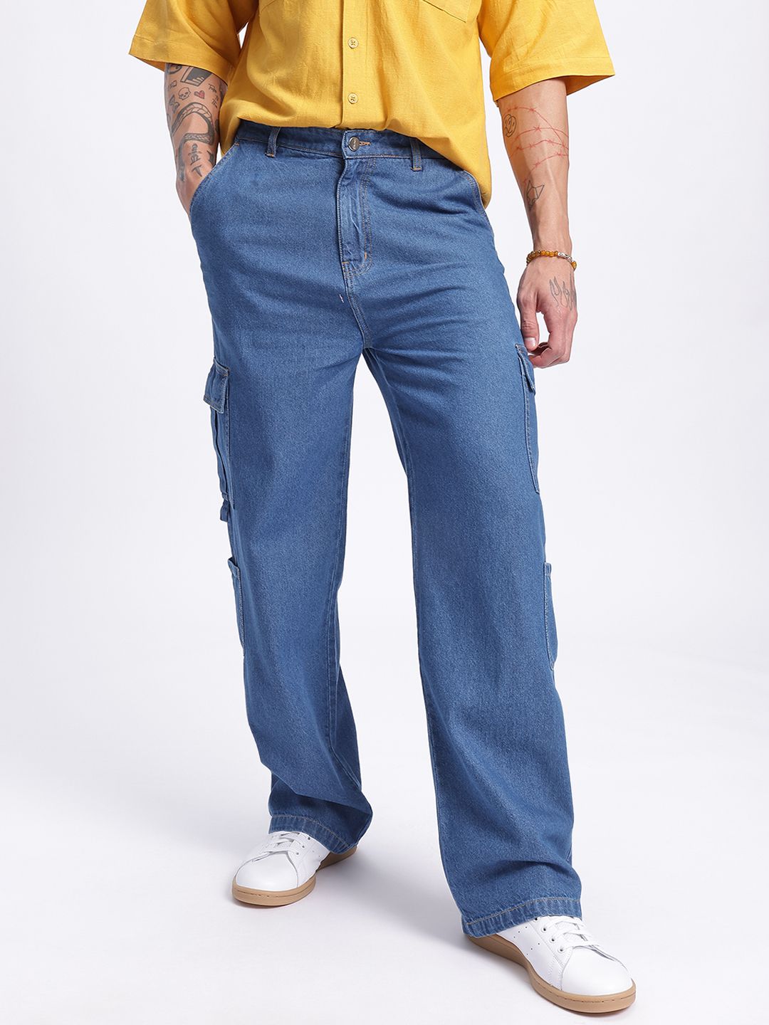 glitchez Men Mid-Rise Pure Cotton Relaxed Fit Cargo-Style Jeans