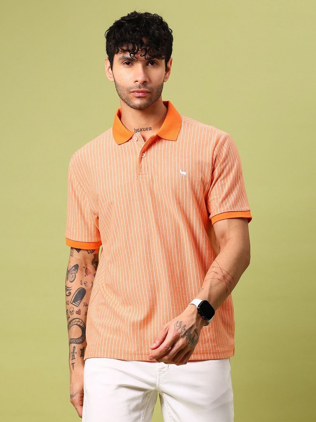 V-Mart Striped Polo Collar Neck Cotton Regular Fit T-shirt