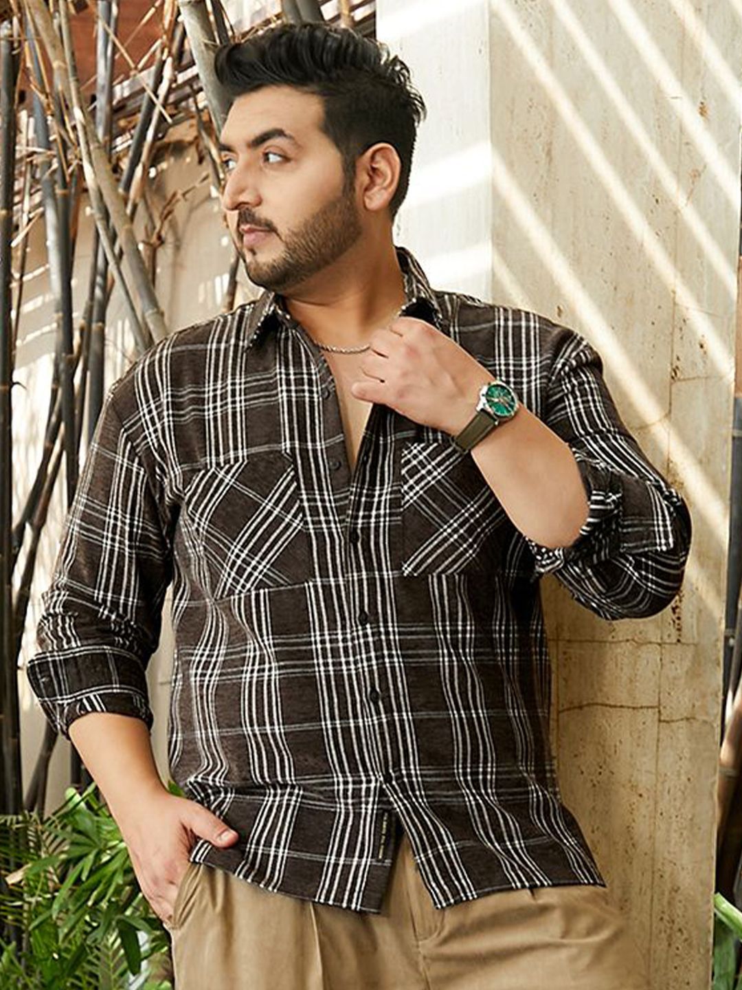 Instafab Plus Checked Comfort Spread Collar Cotton Shirt