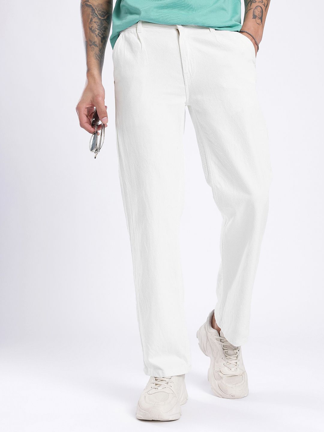 glitchez Men Pleated Relaxed Jeans