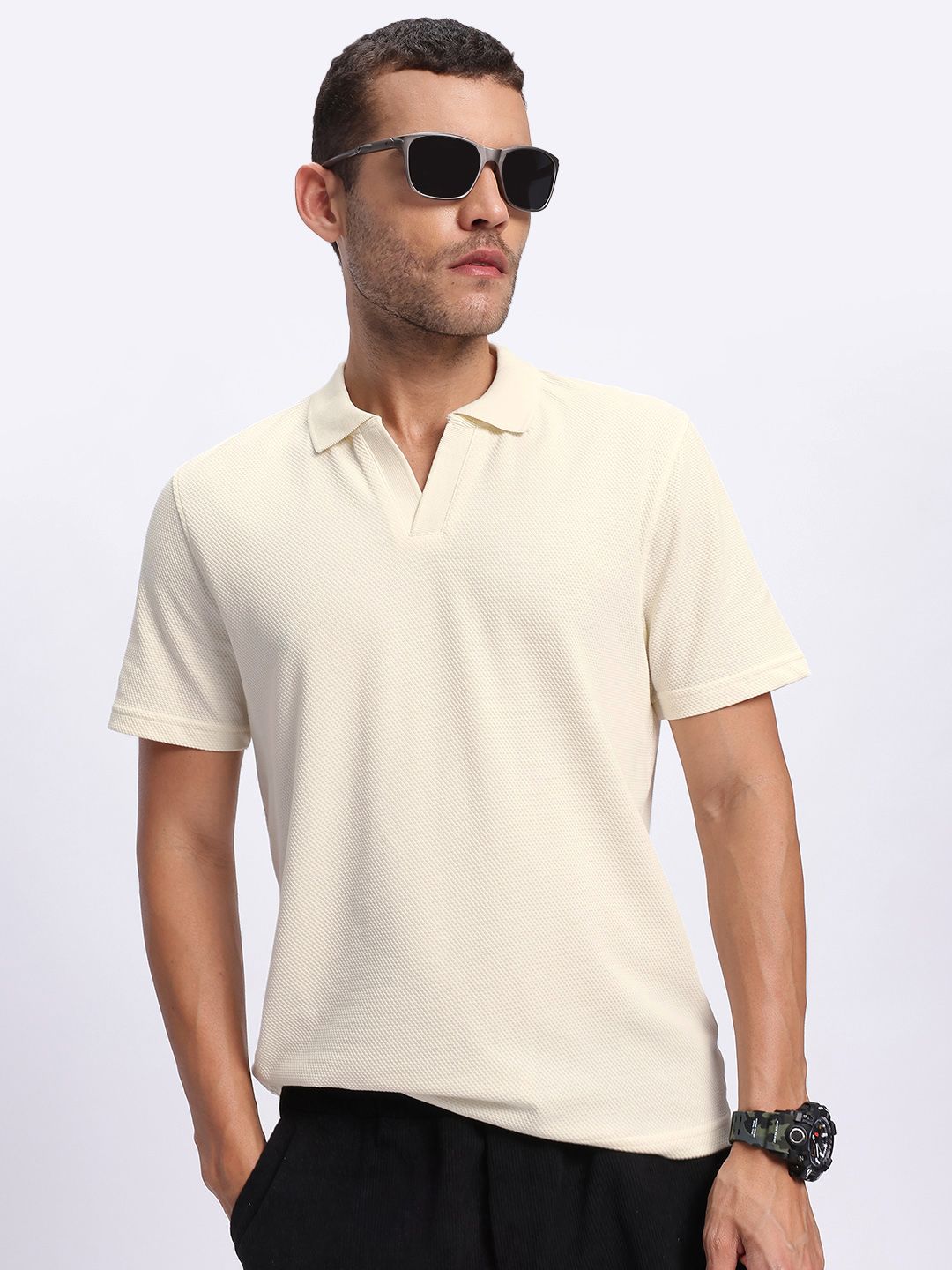 glitchez Self-Design Regular Fit Polo Collar T-shirt