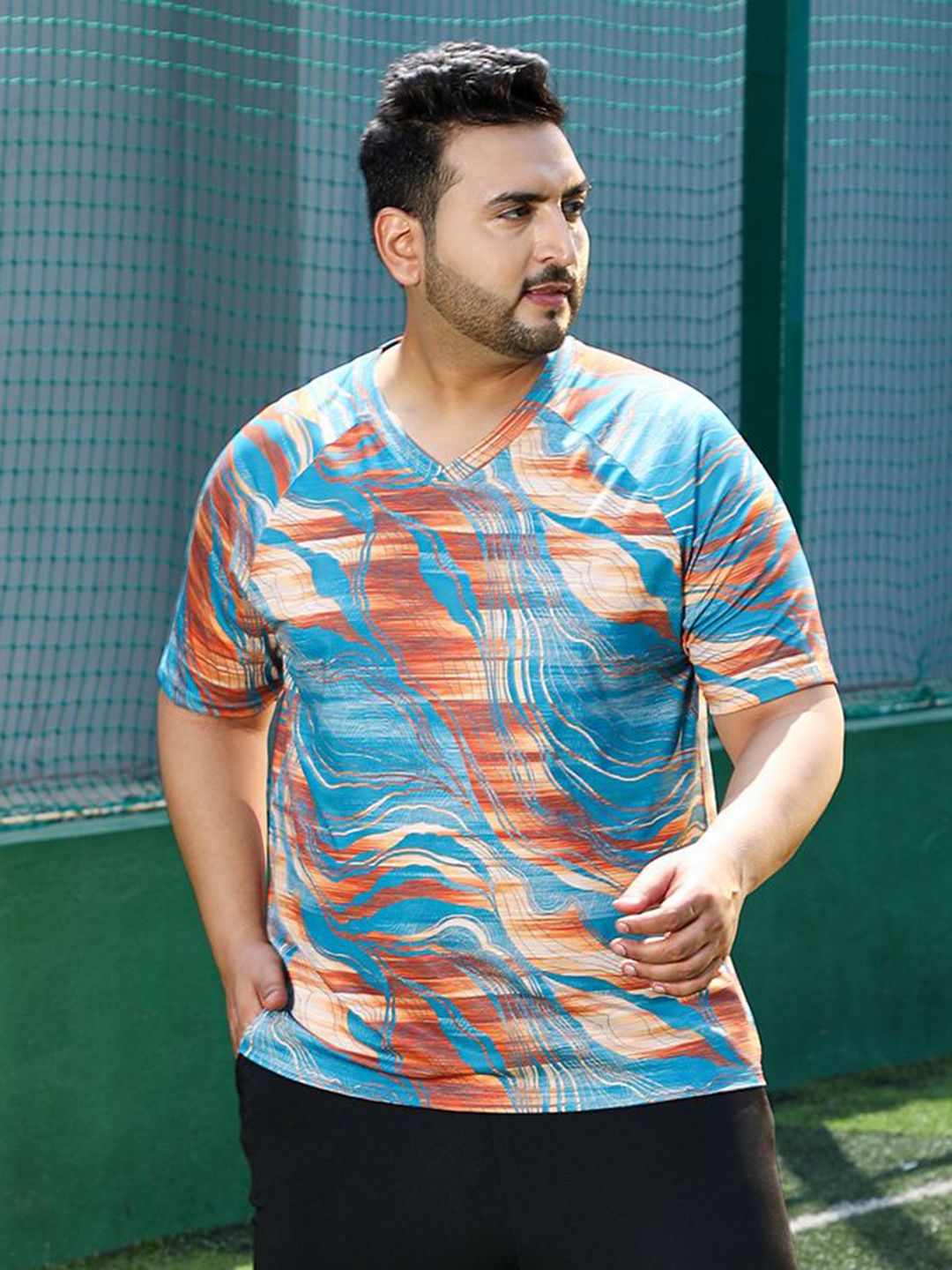 Instafab Plus Abstract Printed V-Neck Short Sleeves Regular Fit T-Shirt