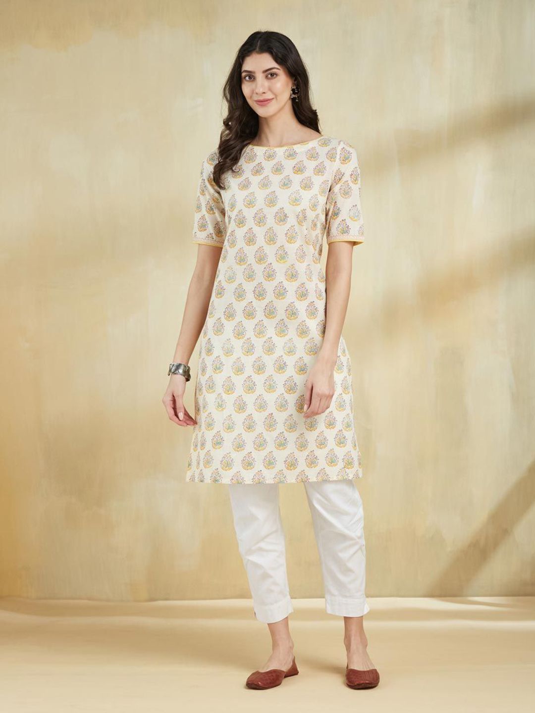 Printed Cotton Kurta Fabindia Floral Printed Boat Neck Straight Cotton Kurta