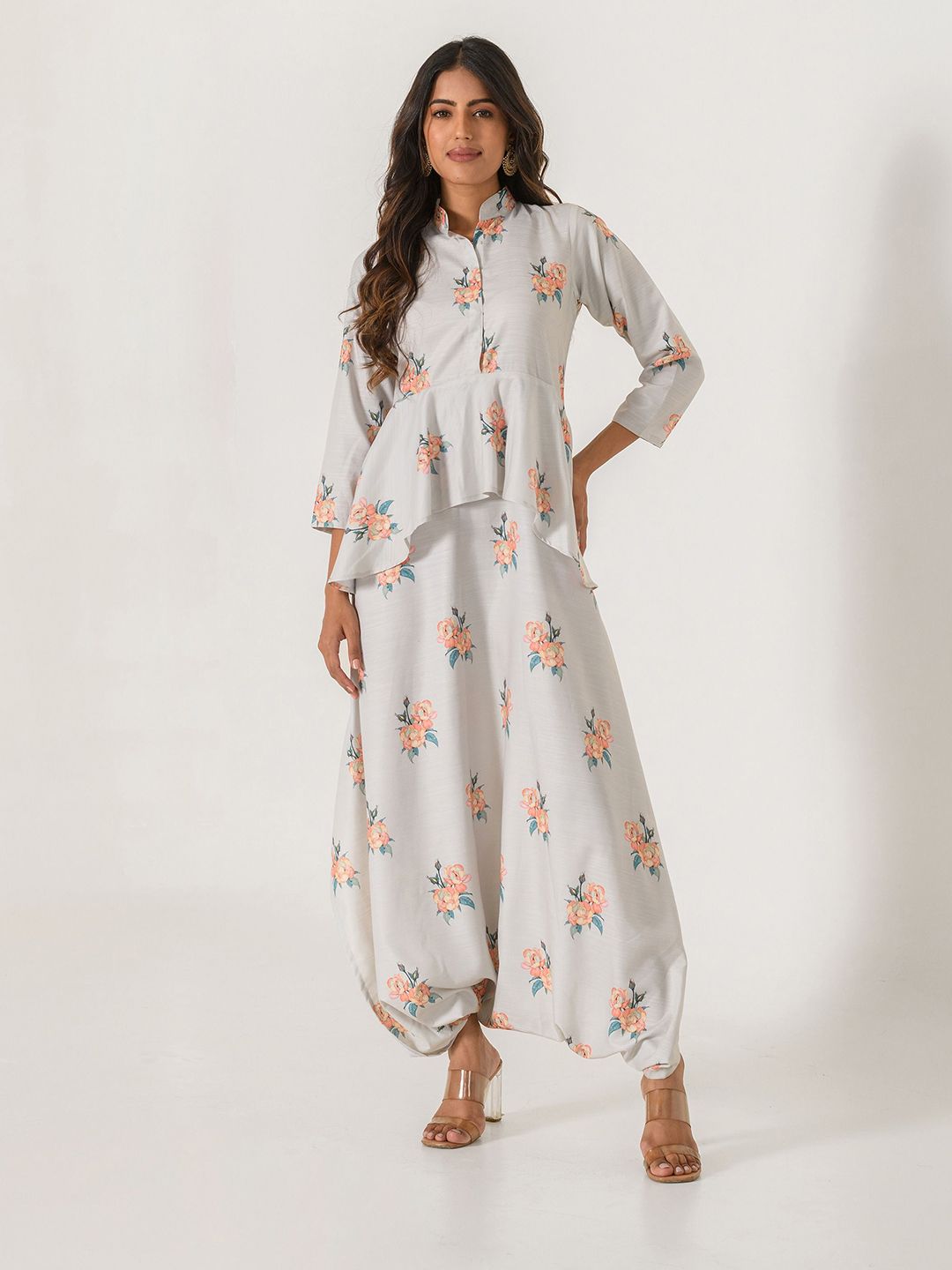 Pasha Printed Culotte Pista Green Peplum Dhoti Jumpsuit