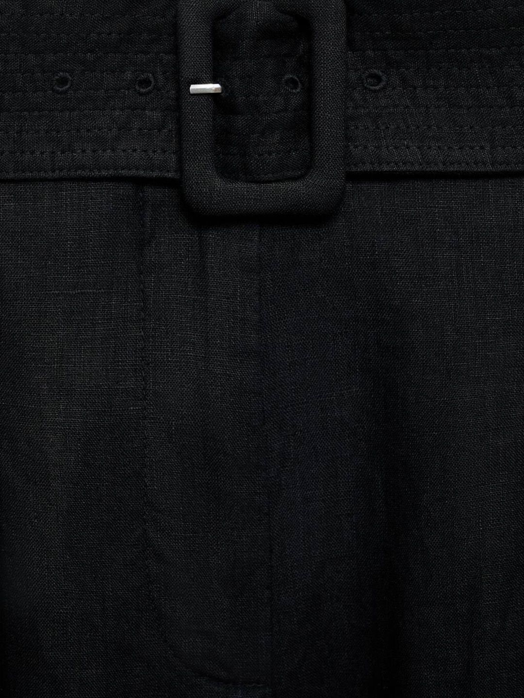 Pleated Mid-Rise Pure Linen Relaxed Fit Bermuda Shorts with Belt